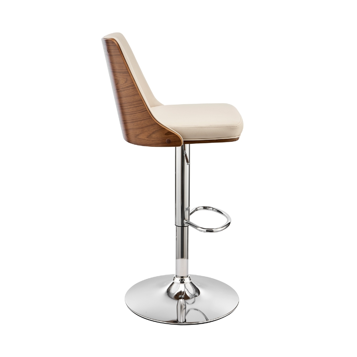 Adjustable Barstool With Faux Leather And Wooden Backing, Cream And Brown- Saltoro Sherpi