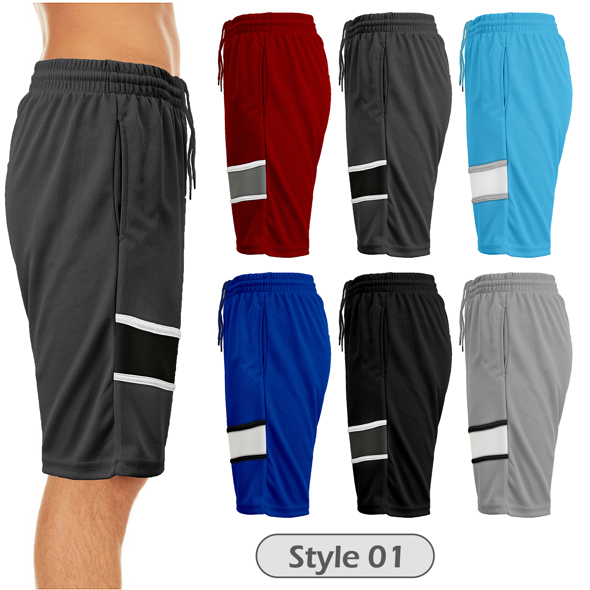 5-Pack: Men's Active Moisture-Wicking Mesh Performance Shorts (S-2XL) - Assorted, Large