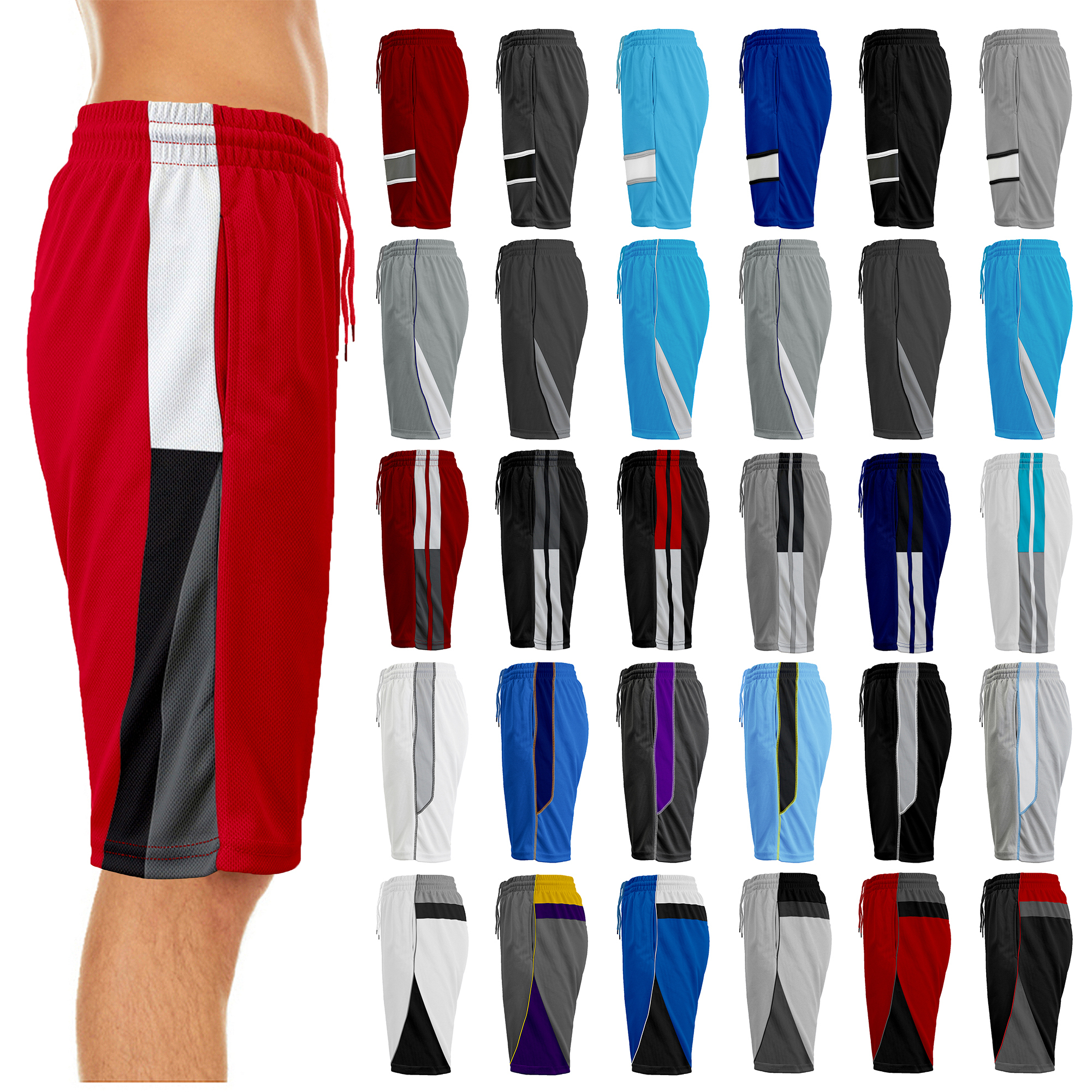 5-Pack: Men's Active Moisture-Wicking Mesh Performance Shorts (S-2XL) - Assorted, Large