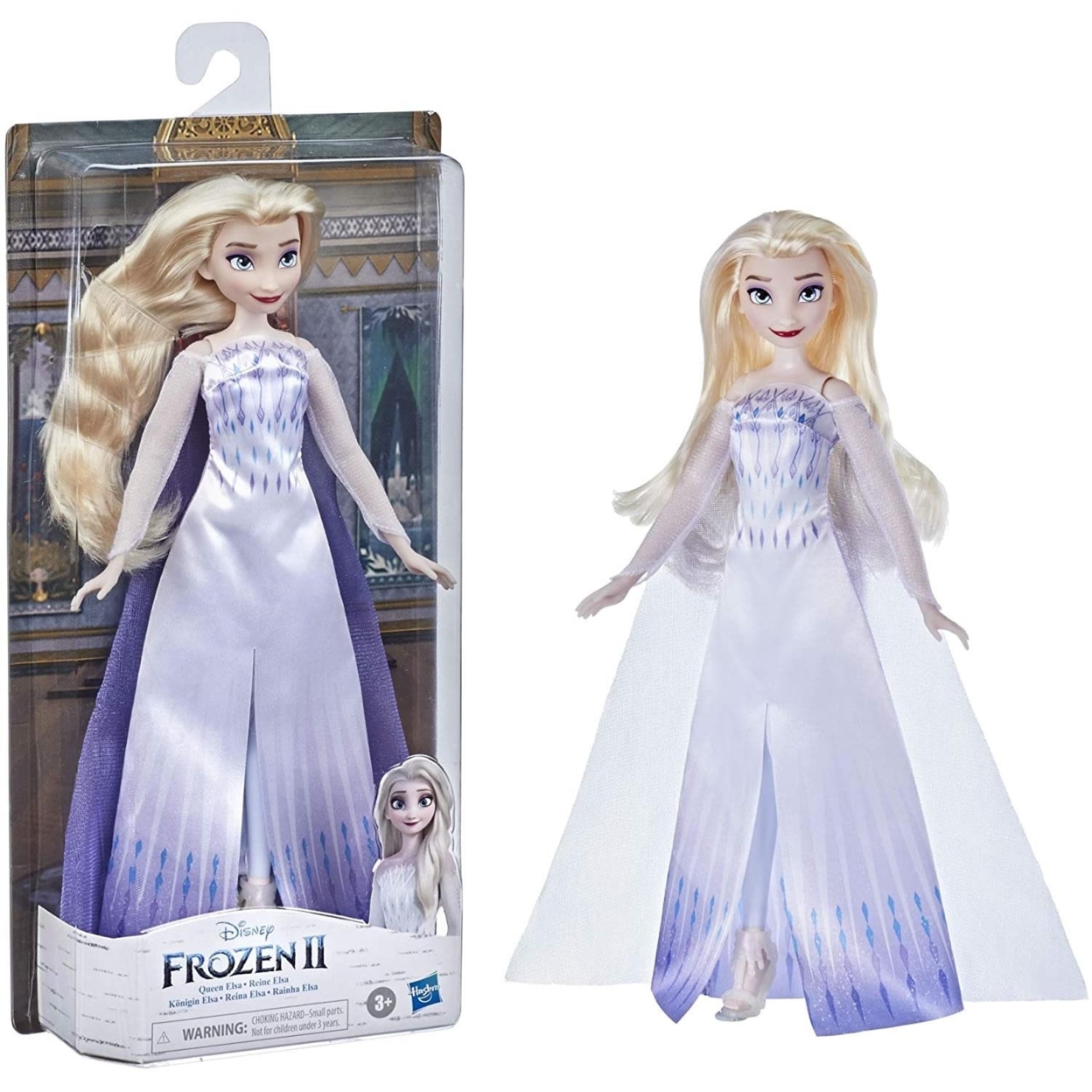 Disney Frozen 2 Queen Elsa Fashion Doll Blonde Blue Gown Cape Posable Hasbro