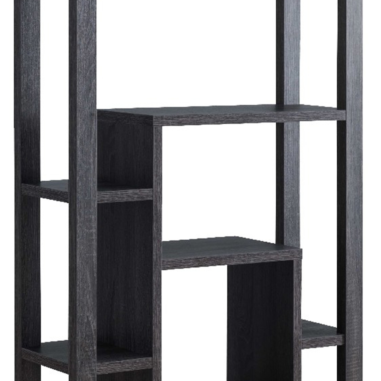 71 Inch Edward Wood Display Cabinet With Open Frame, Multiple Shelves, Gray- Saltoro Sherpi