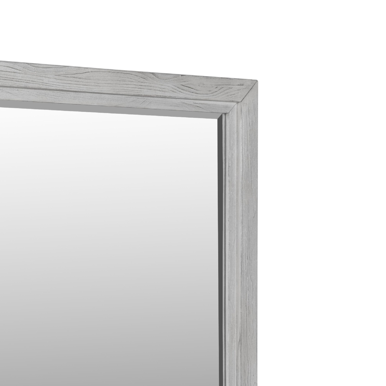 40 Inch Lou Rectangular Mirror, Wood Frame, Grain Details, Washed White- Saltoro Sherpi