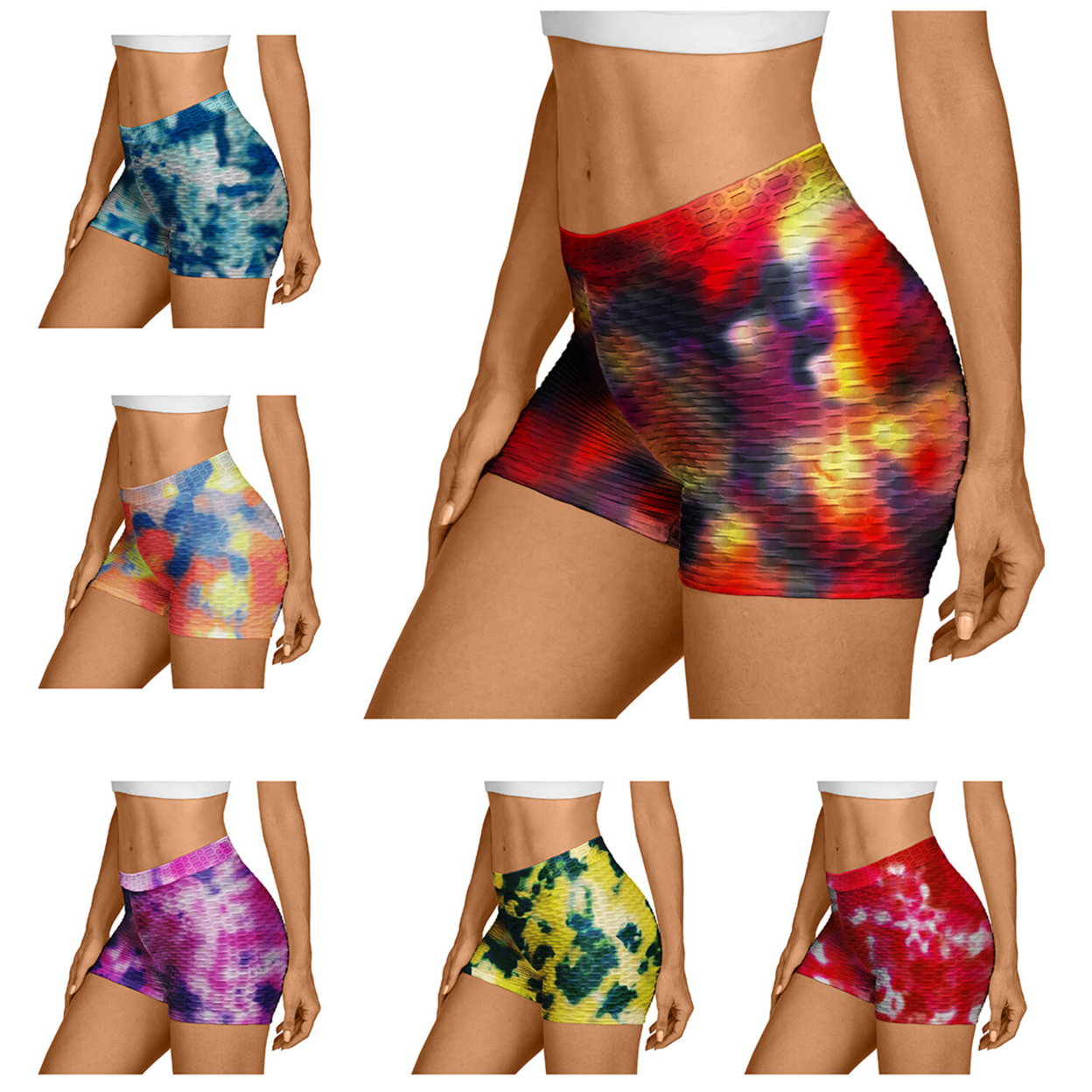 Women's Tie Dyed Low Waisted Workout Shorts - Large