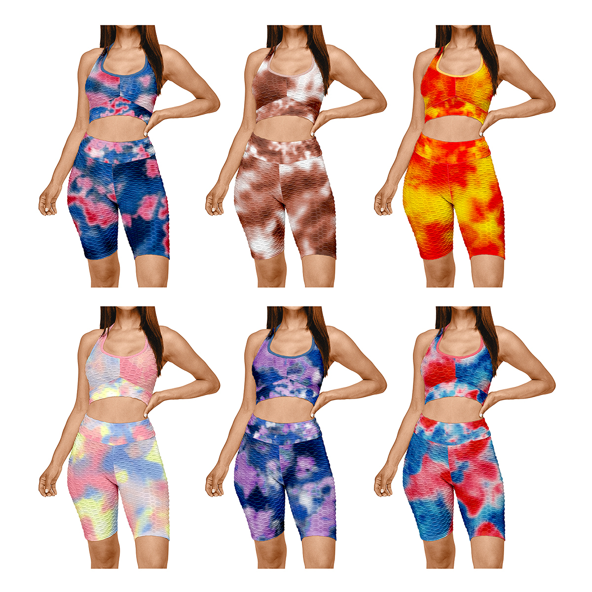 1-Pack Women's Tie Dye Anti Cellulite Sports Bra & High Waisted Biker Shorts Yoga Set - Medium