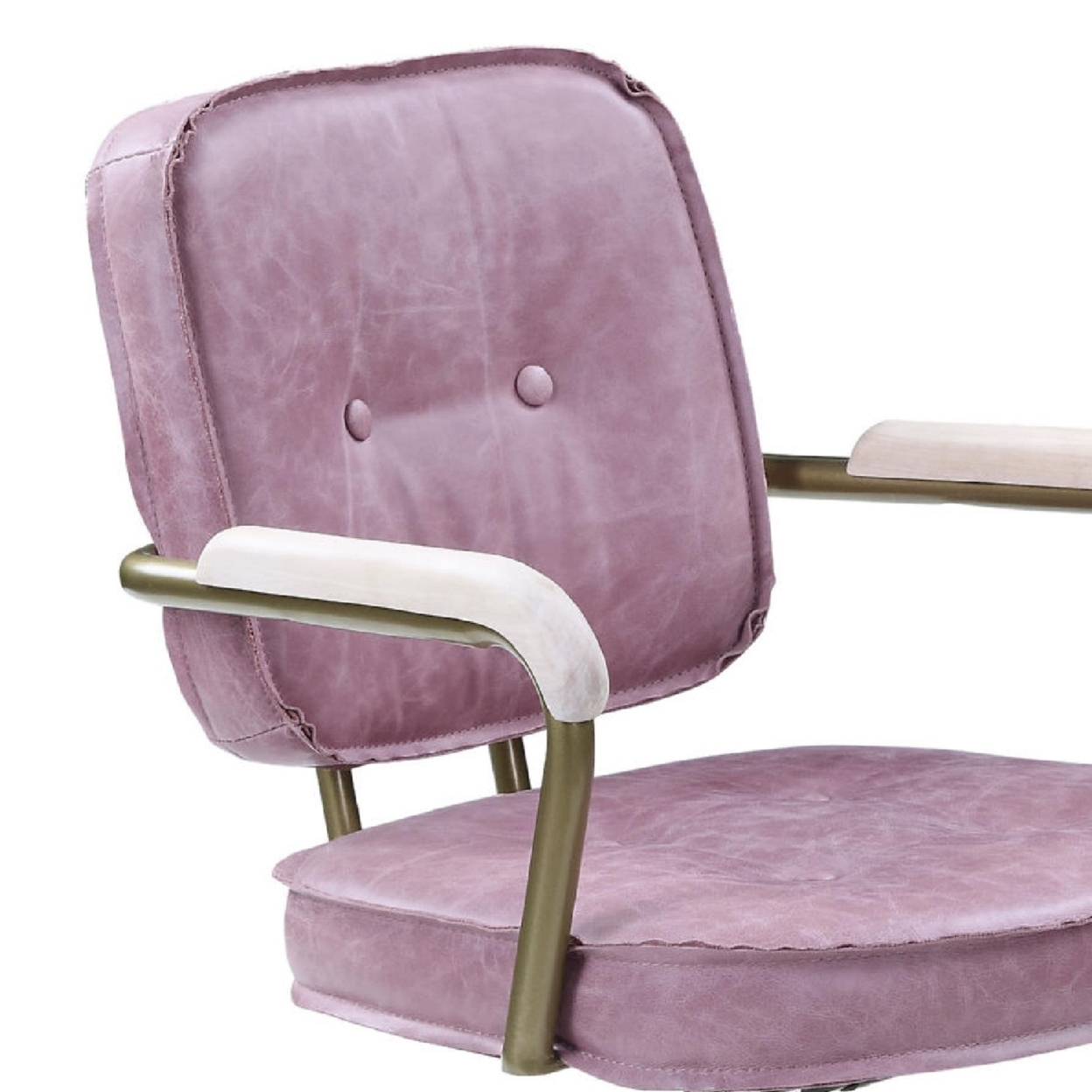 Office Chair With Leather Seat And Button Tufted Back, Pink- Saltoro Sherpi