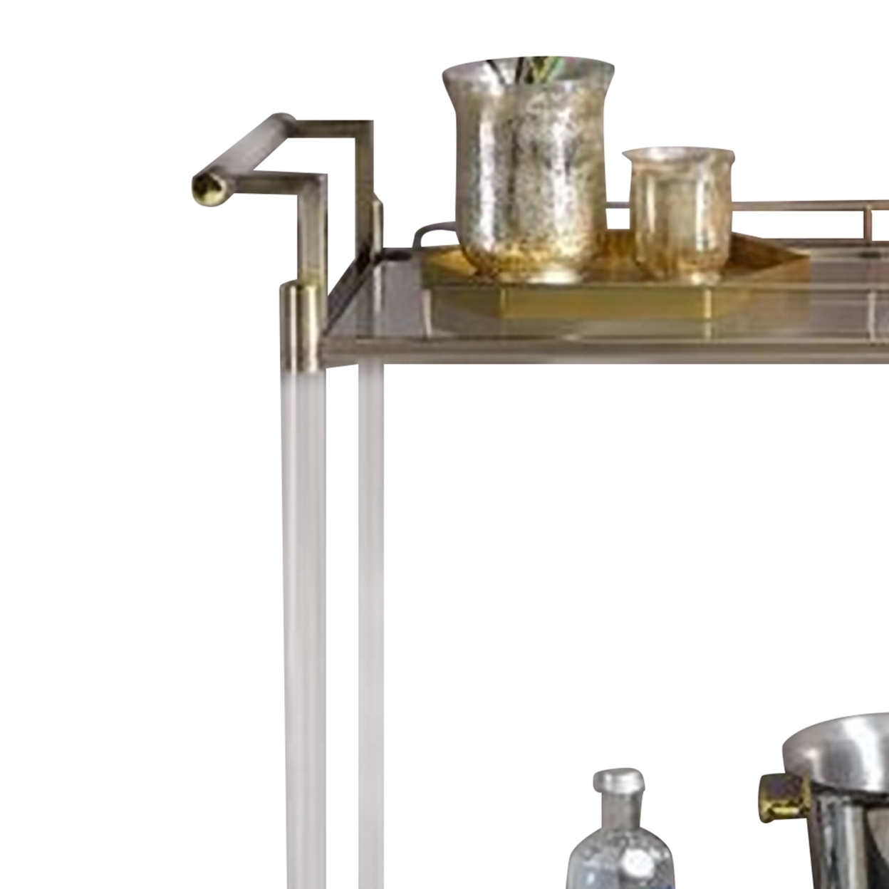 2 Tier Serving Cart With Acrylic And Metal Frame, Brass- Saltoro Sherpi