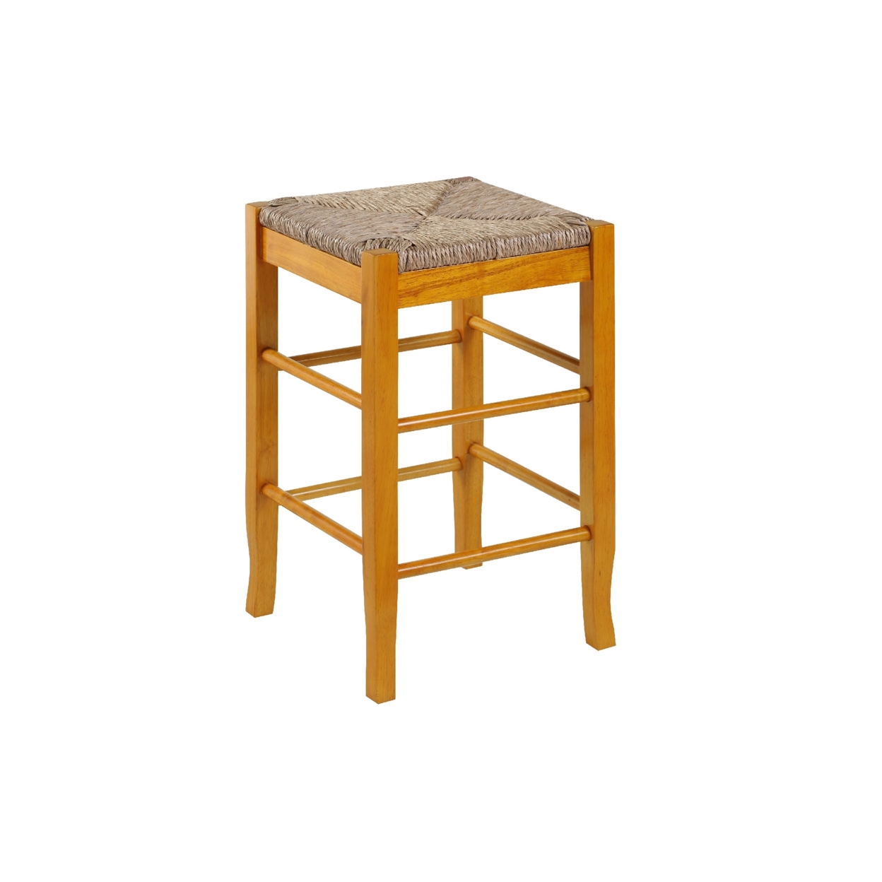 Chris 24 Inch Counter Stool With Wood Frame, Handwoven Rush Seat, Oak Brown- Saltoro Sherpi