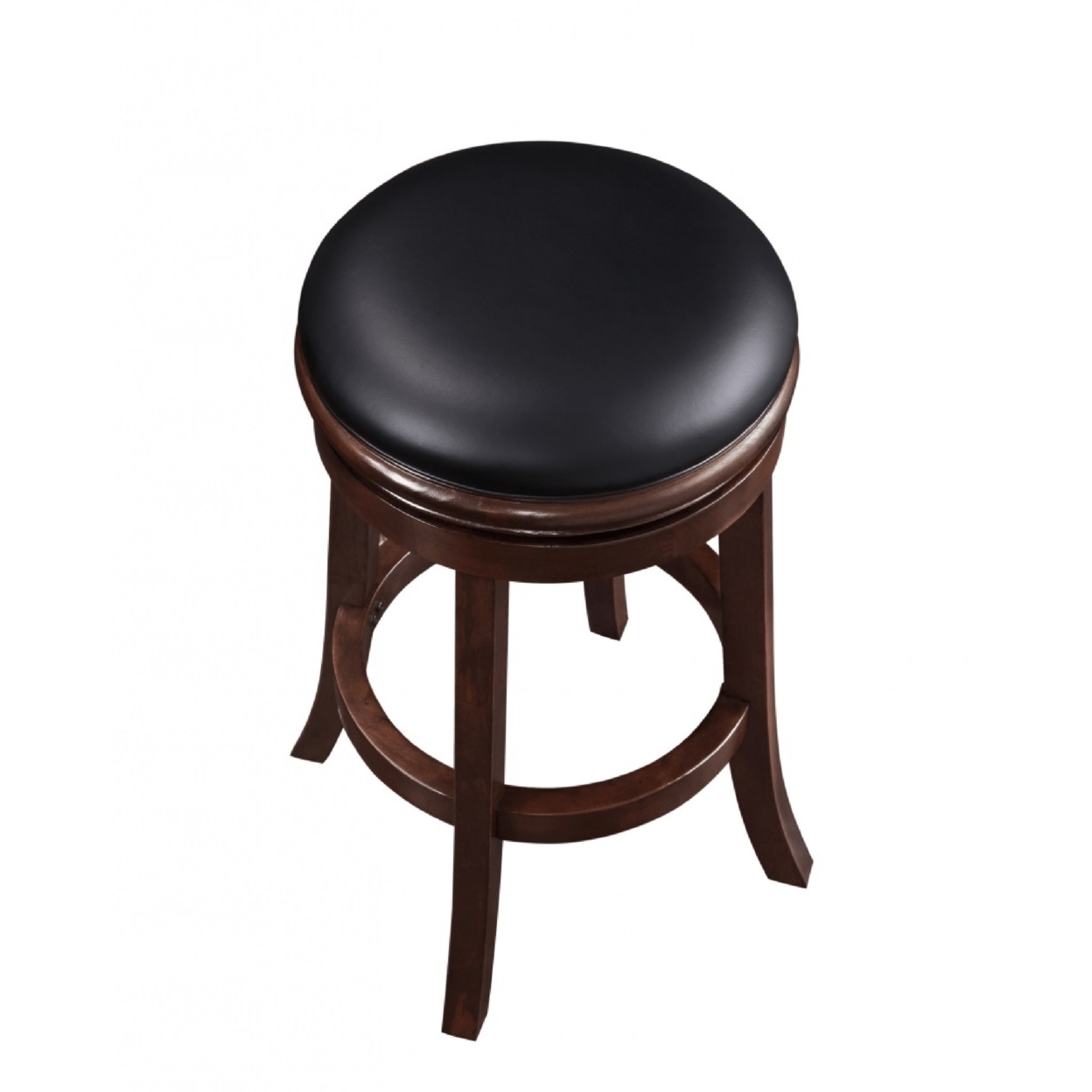 Sabi 29 Inch Swivel Counter Stool, Backless, Solid Wood, Faux Leather, Espresso Brown, Black