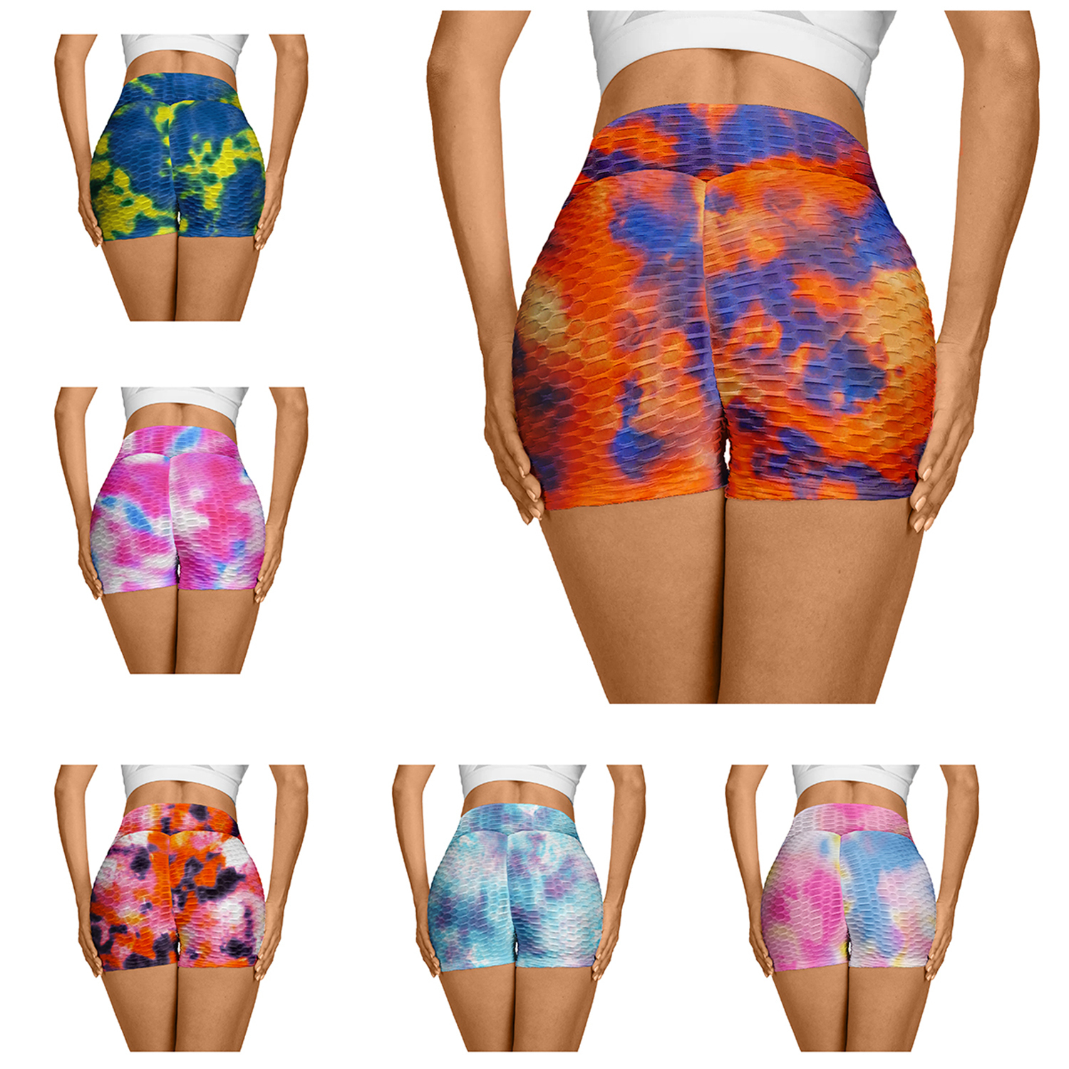 4-Pack Women's High Waisted Anti-Cellulite Tie-dye Workout Biker Shorts - Large/X-Large