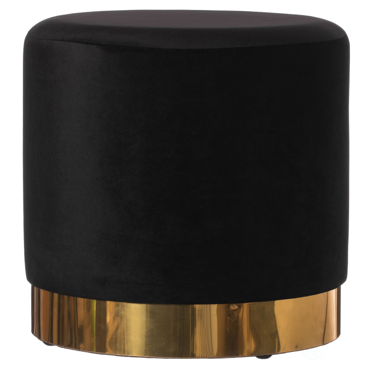Modern Round Velvet Fabric Standard Ottoman Stool With Gold Base - Black