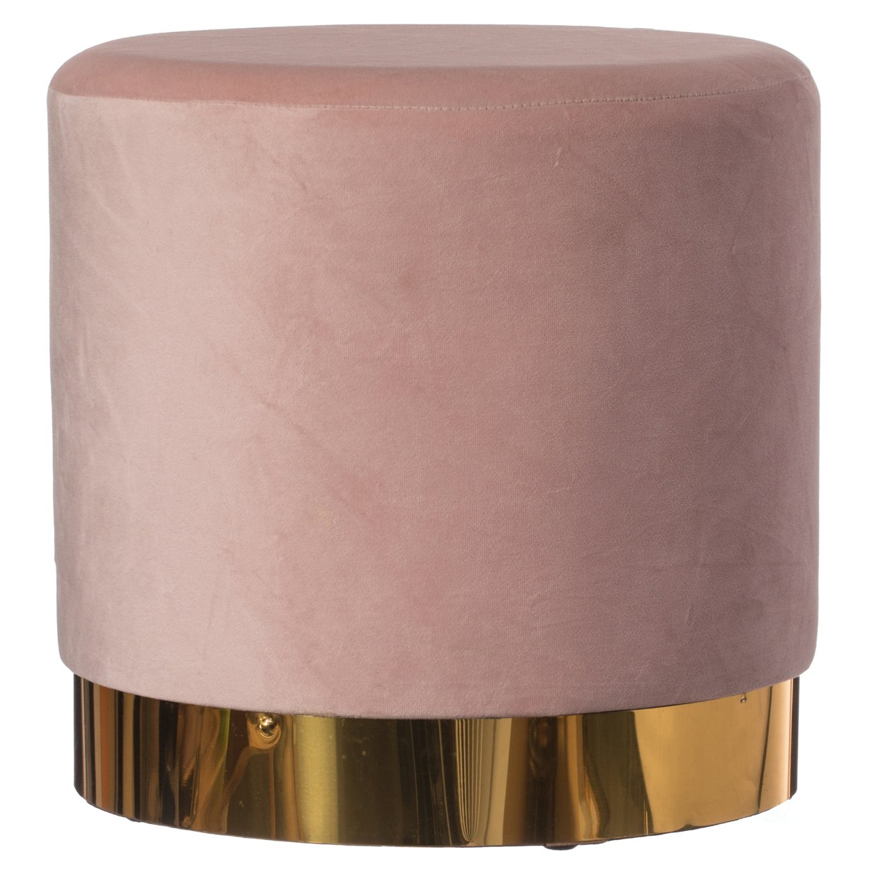Modern Round Velvet Fabric Standard Ottoman Stool With Gold Base - Pink