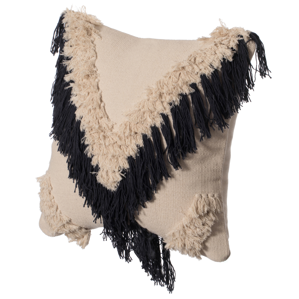 16 Handwoven Cotton Throw Pillow Cover With Embossed And Fringed Crossed Line - Charcoal With Cushion