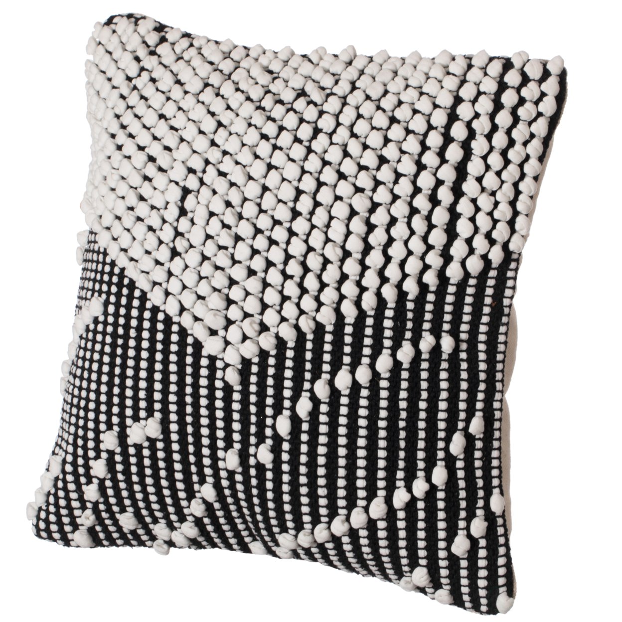 16 Decorative Handwoven Cotton Throw Pillow Cover With Embossed Dots - Black With Cushion