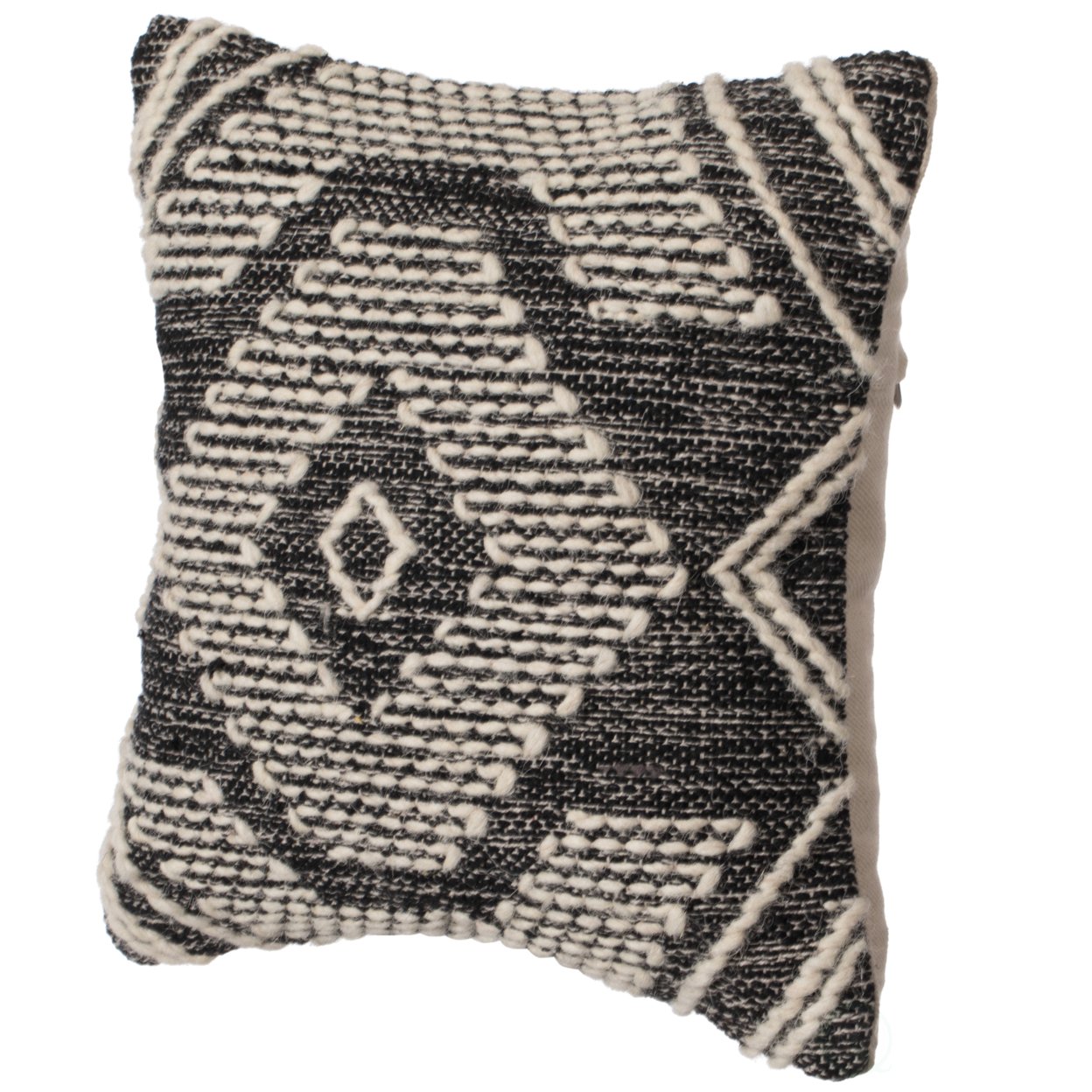 16 Throw Pillow Cover With White On Black Tribal Pattern And Corner Tassels, Black & White - Pillowcase Only