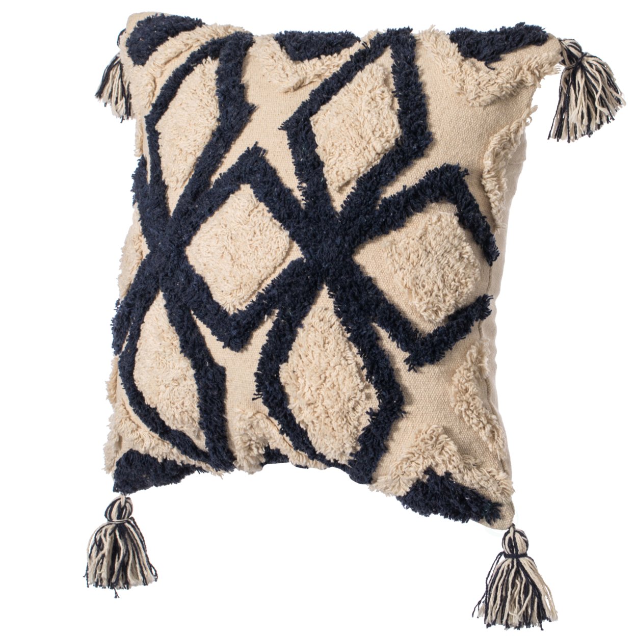 16 Handwoven Cotton Throw Pillow Cover With Tufted Designs And Side Tassels - Tribal