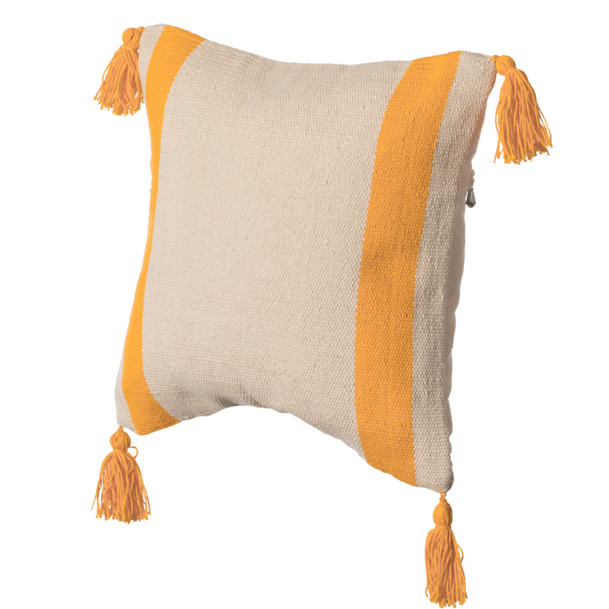 16 Handwoven Cotton Throw Pillow Cover With Side Stripes - Yellow With Cushion
