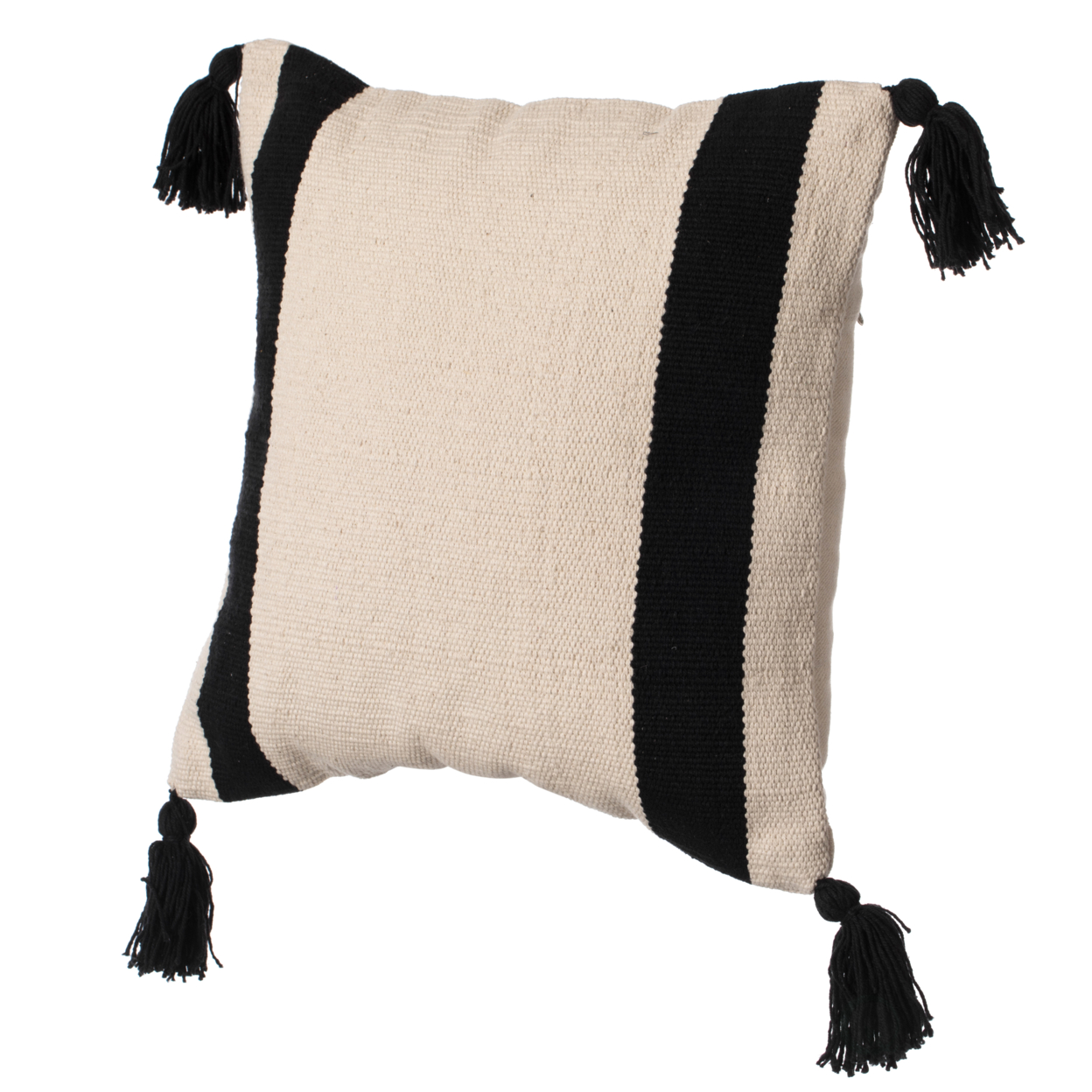 16 Handwoven Cotton Throw Pillow Cover With Side Stripes - Black