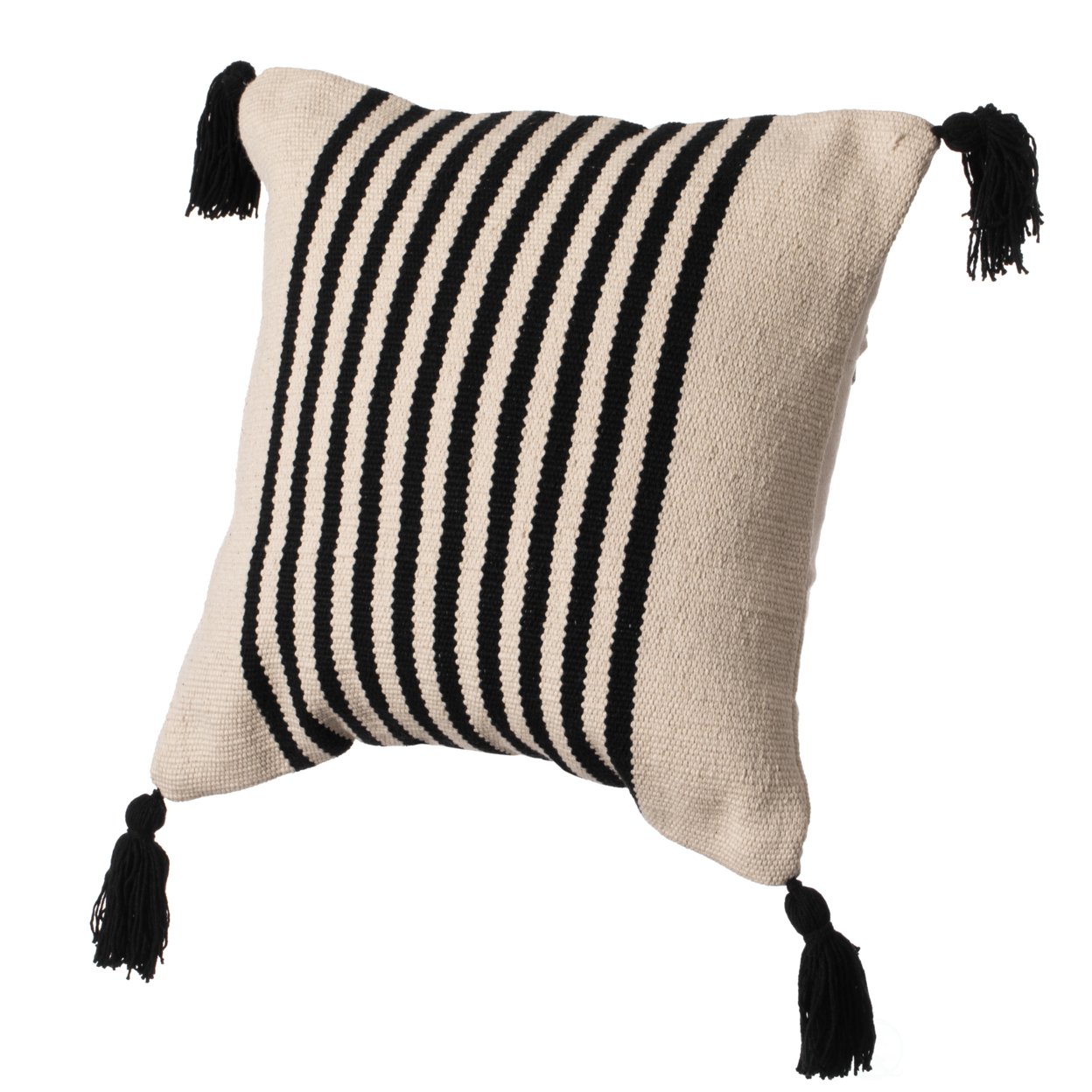 16" Handwoven Cotton Throw Pillow Cover with Striped Lines, Black - black with cushion