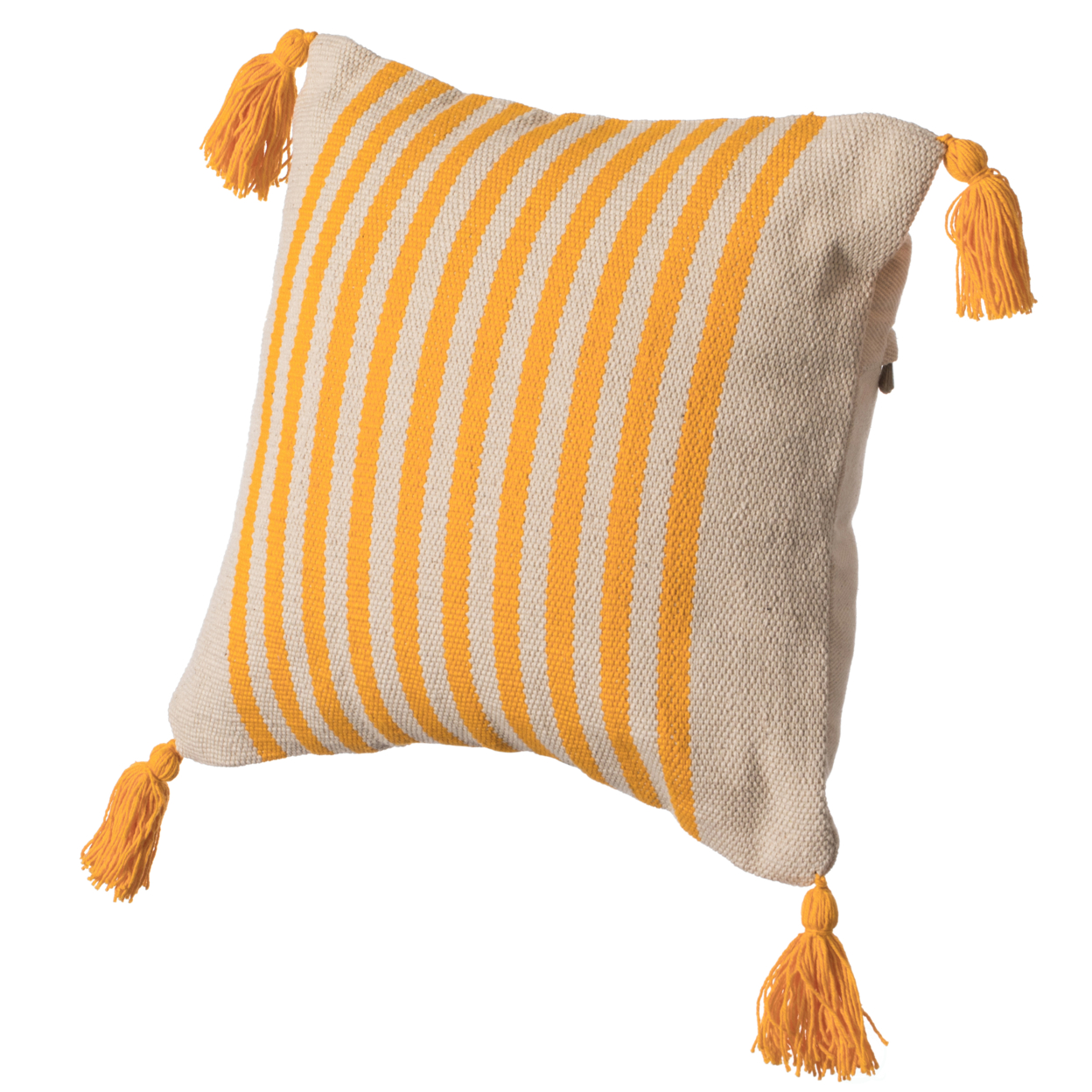 16" Handwoven Cotton Throw Pillow Cover with Striped Lines, Black - yellow with cushion