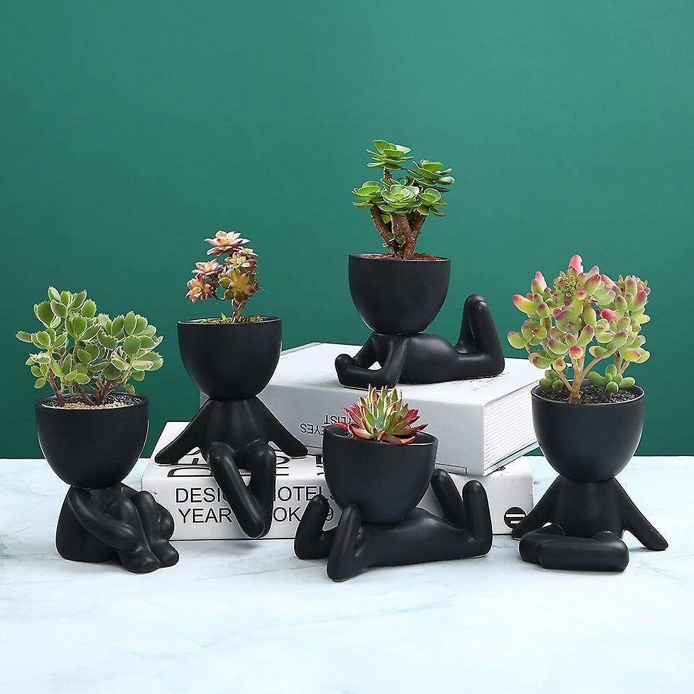 Mini-family Flowerpot Human Being Shape Ceramic Desktop Planter Container For Succulents - 5pack