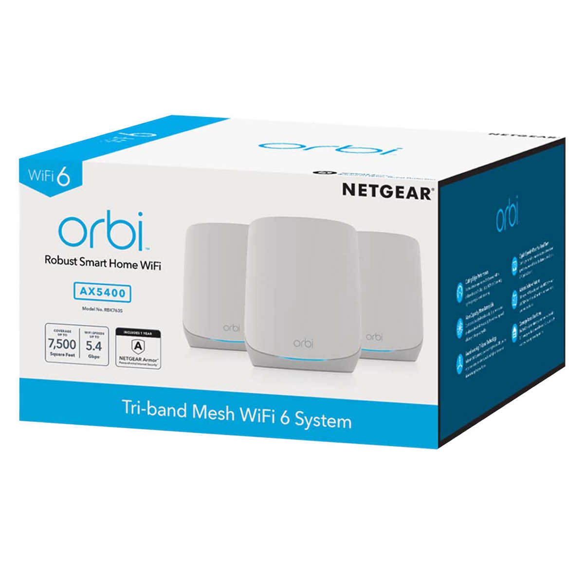Netgear Orbi AX5400 WiFi 6 Mesh System, One Year Advanced Internet Security
