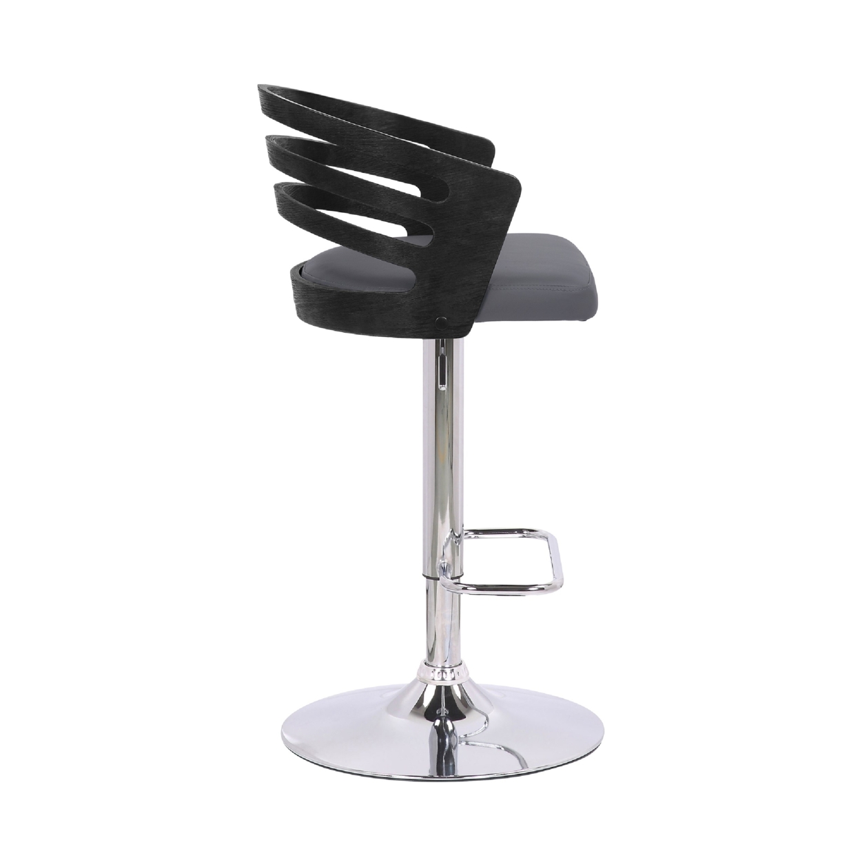 Adjustable Barstool With Curved Open Low Wooden Back, Black And Chrome- Saltoro Sherpi