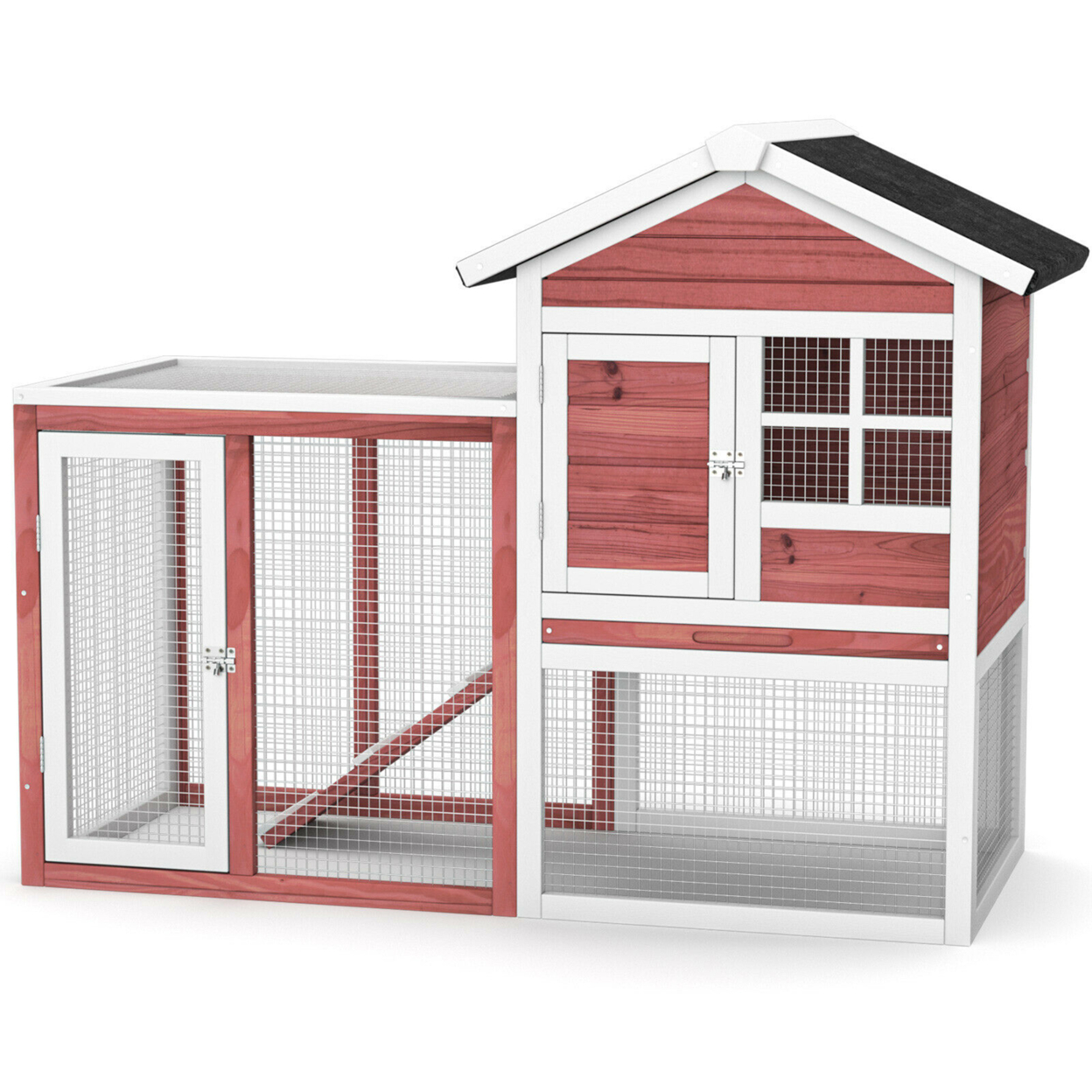 Wooden Chicken Coop Outdoor & Indoor Small Rabbit Hutch W/ Run - Red