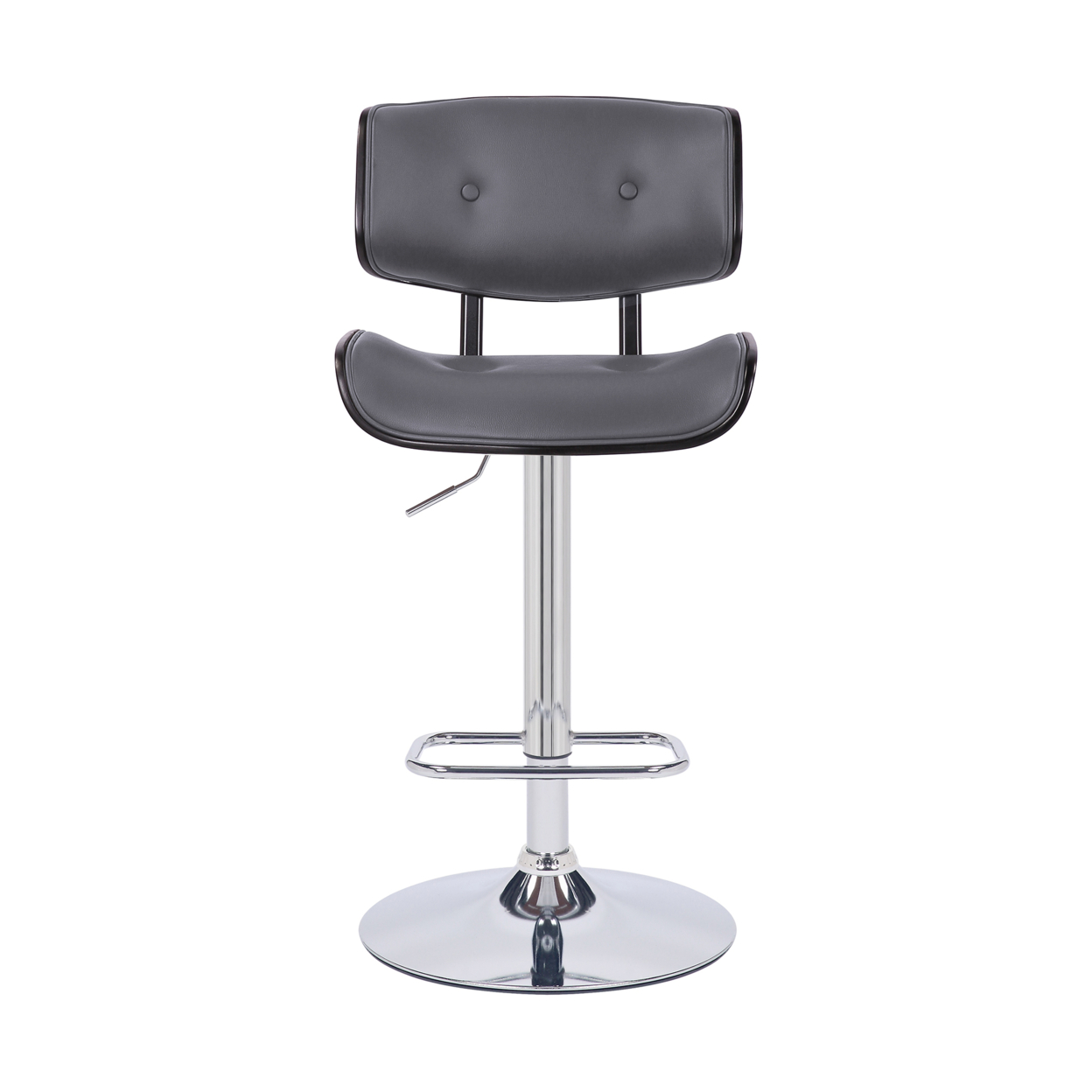 Bar Stool With Leatherette Button Tufted Back And Seat, Gray And Silver- Saltoro Sherpi