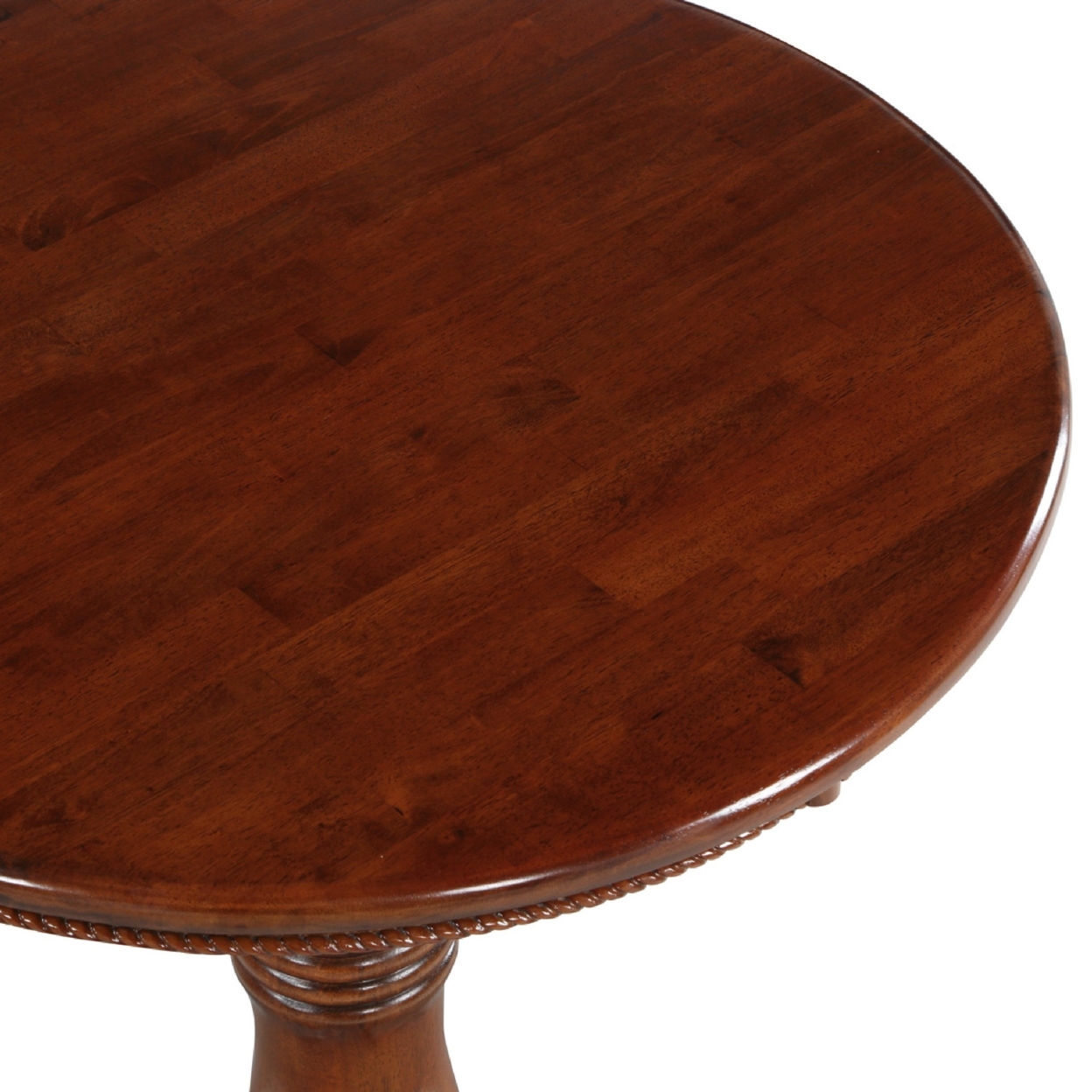 32 Inch Round Pub Bar Table, Classic Turned Pedestal, MDF Wood, Walnut Brown- Saltoro Sherpi