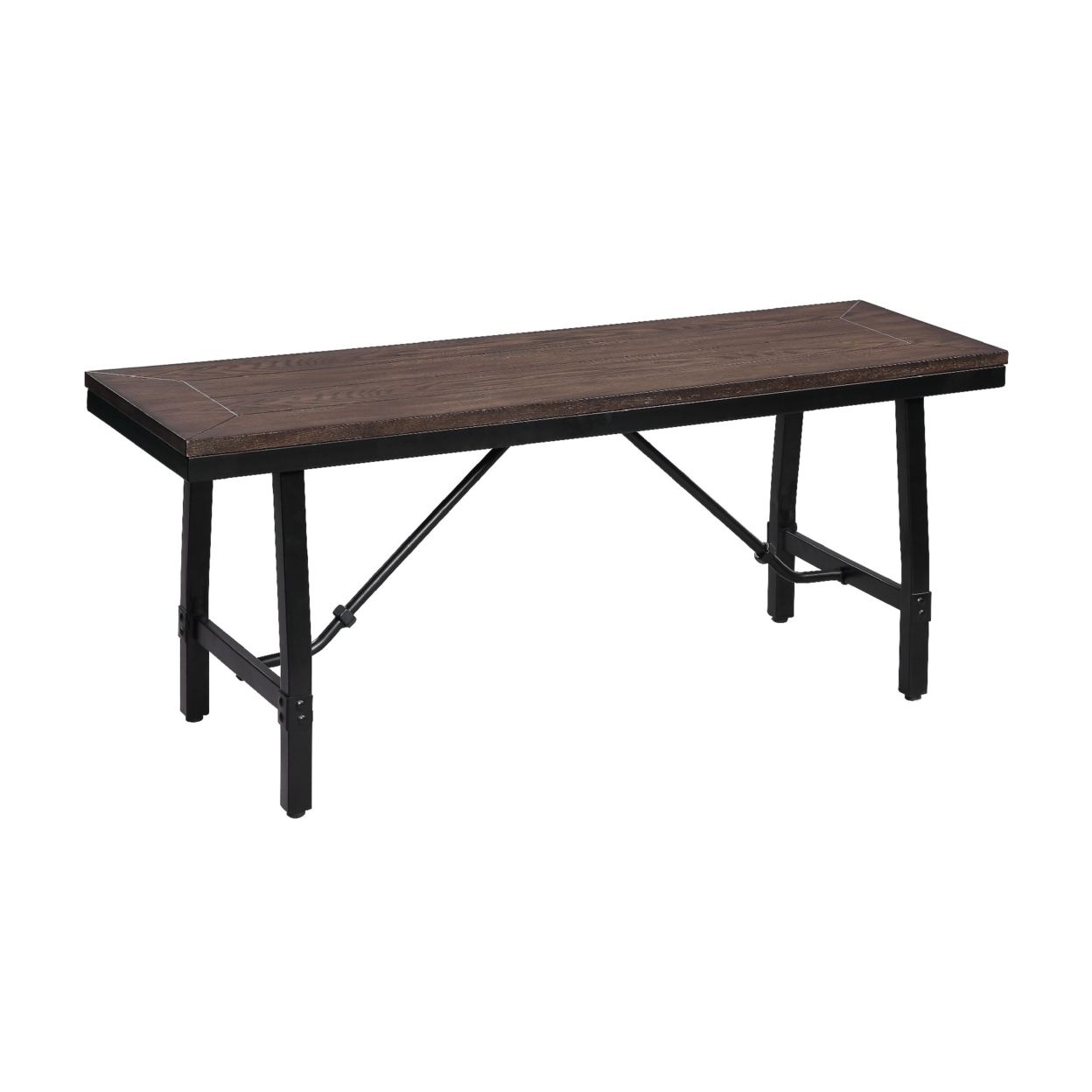 Industrial Wood And Metal Bench With Tube Leg Support, Brown And Black- Saltoro Sherpi