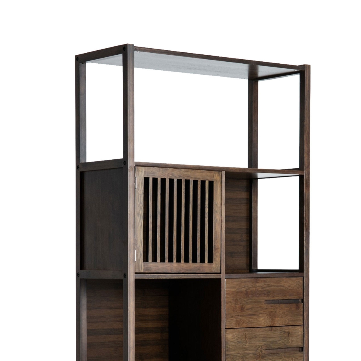 Axa 68 Inch Bamboo Shelf Bookcase With Cabinet, Left Facing, Dark Brown- Saltoro Sherpi