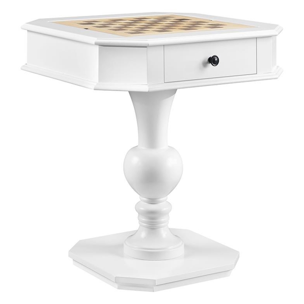 Susy 28 Inch Wood Reversible Board Game Table With Pedestal Stand, White- Saltoro Sherpi