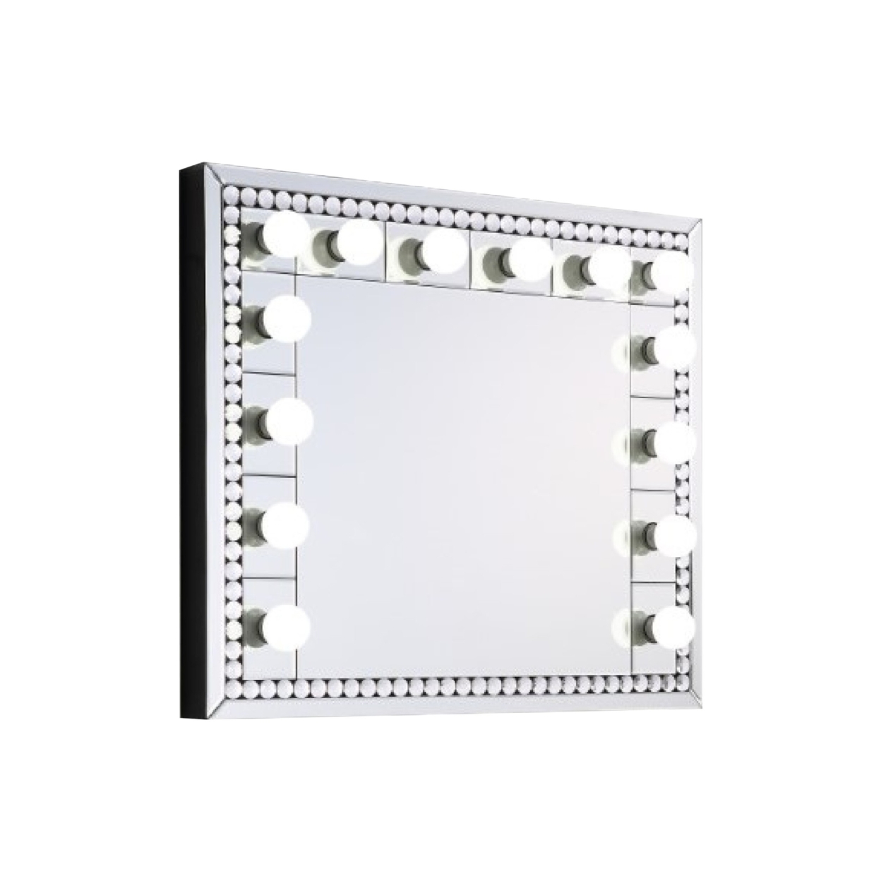 Rose 32 Inch Vanity Lighted Wall Mirror, 11 Bulbs, Faux Diamond, Silver- Saltoro Sherpi