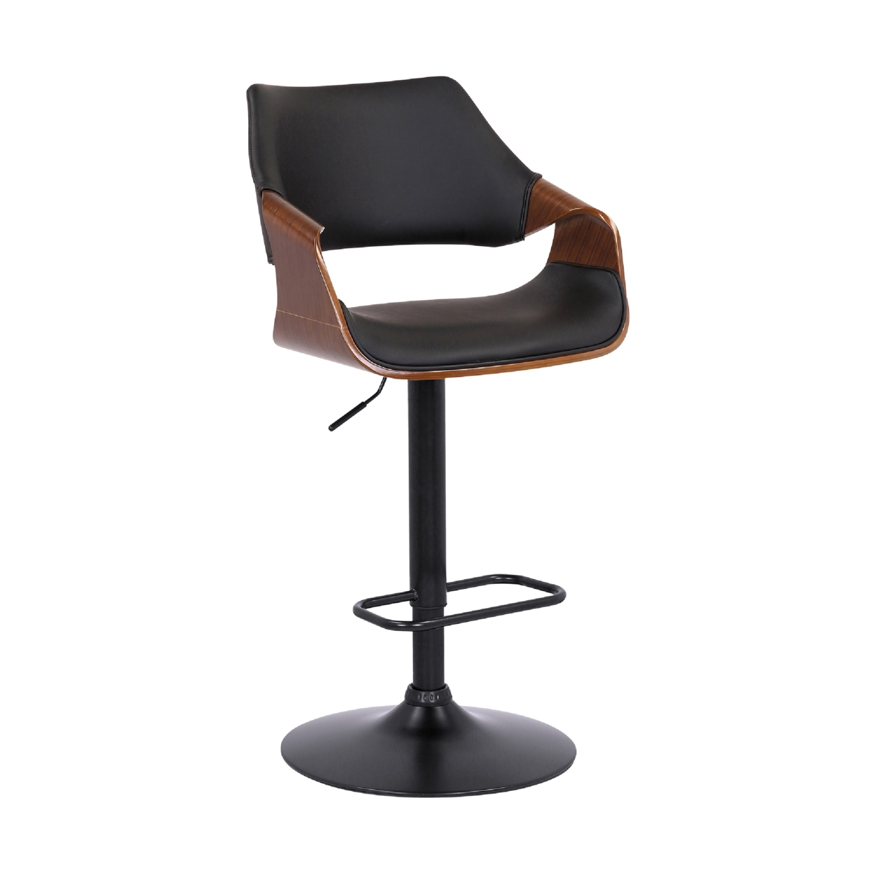 Adjustable Barstool With Faux Leather And Wooden Support, Black- Saltoro Sherpi