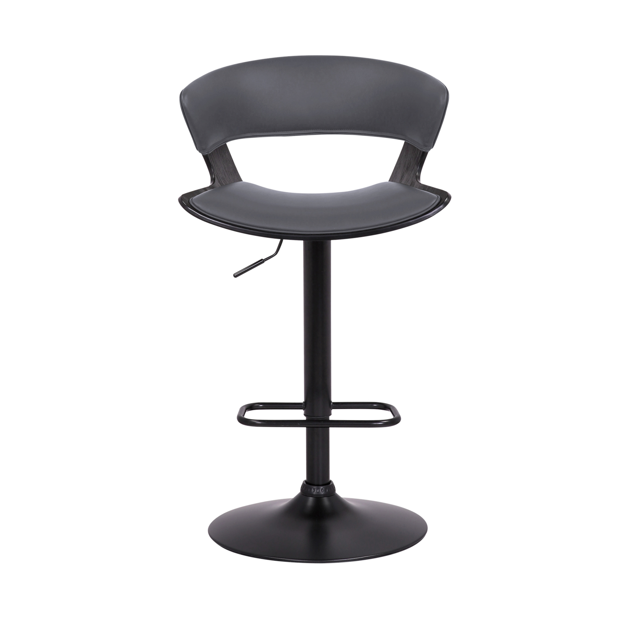 Bar Stool With Curved Leatherette Back And Swivel Mechanism, Gray- Saltoro Sherpi