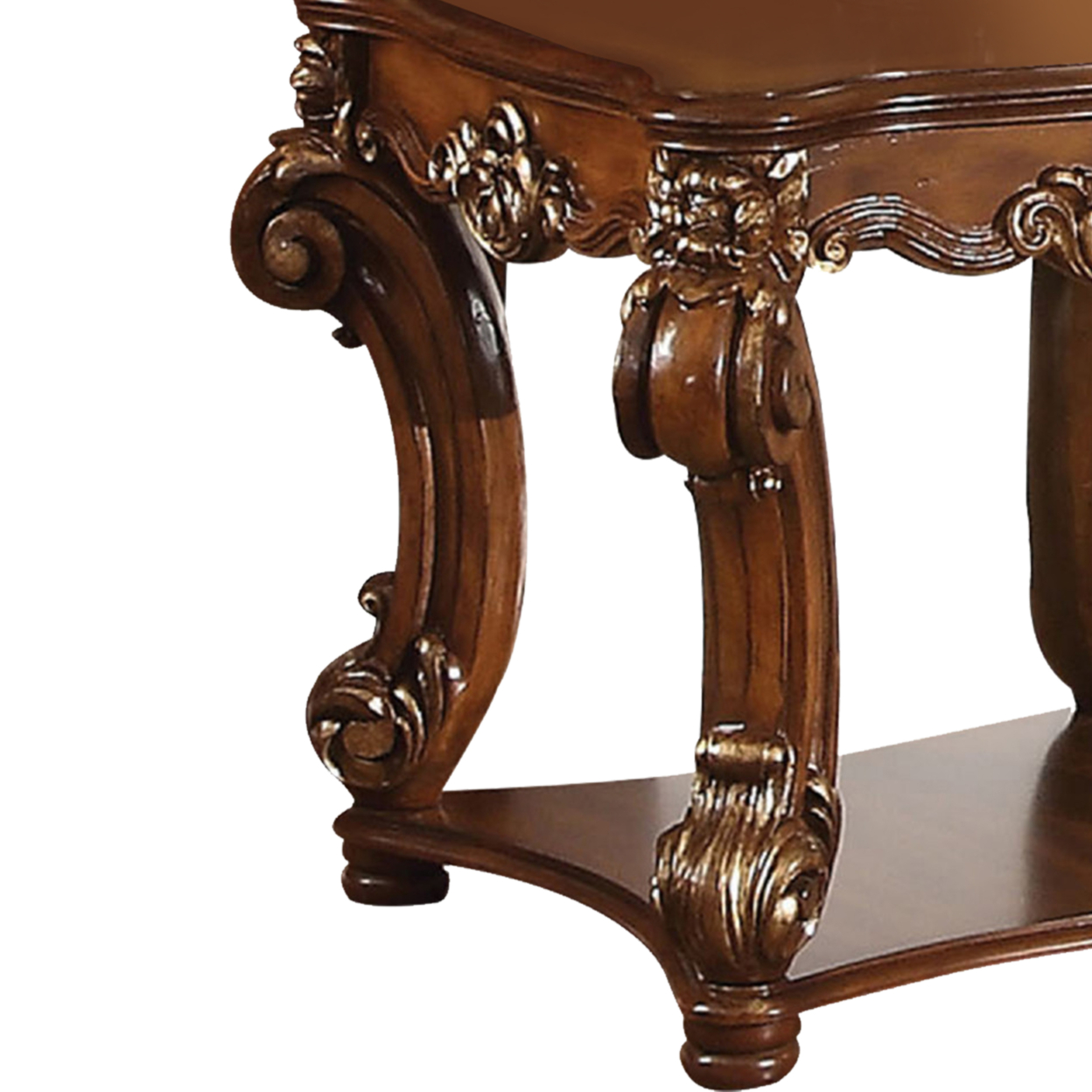 Square Top End Table With Scrolled Leg And Bottom Shelf, Cherry Brown- Saltoro Sherpi