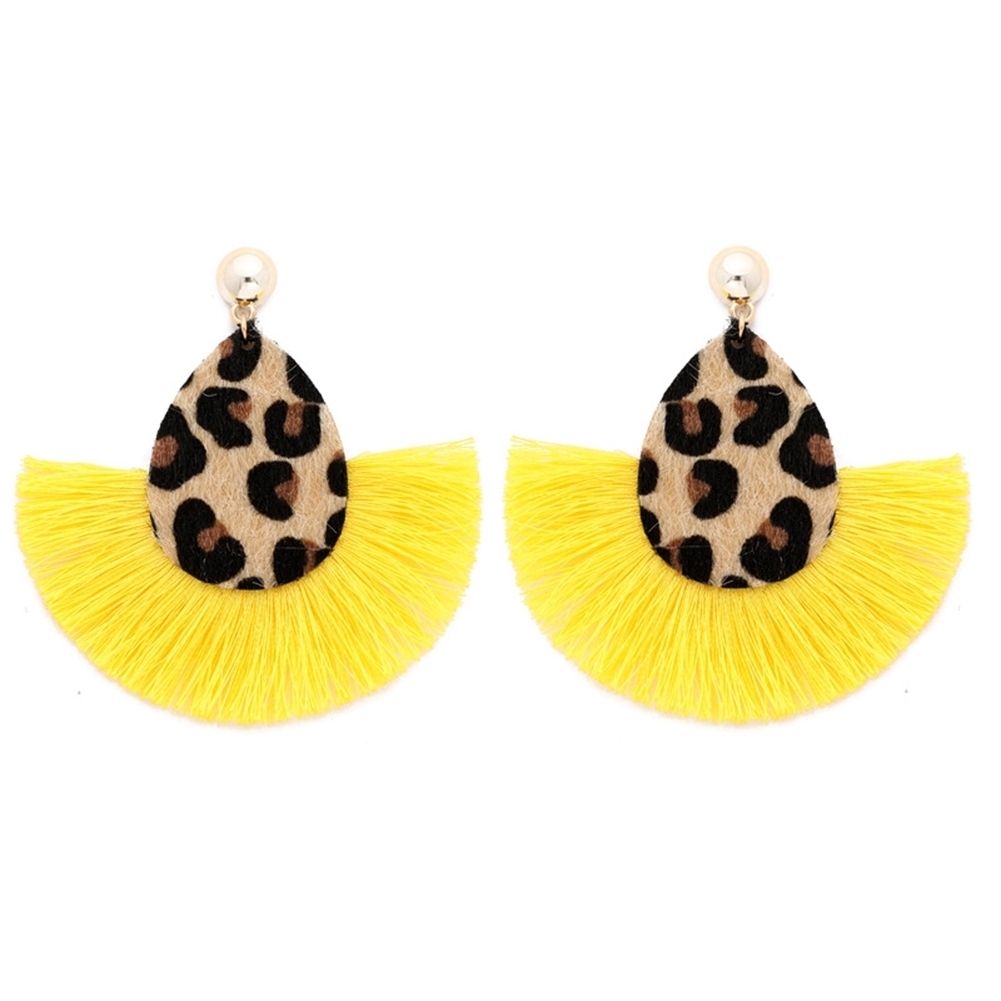 Statement Jewelry Gift for Women Girls Yellow newshijieCOb Fashion Women Earrings Leopard Fan Shape Tassel Long Drop Stud Earrings 