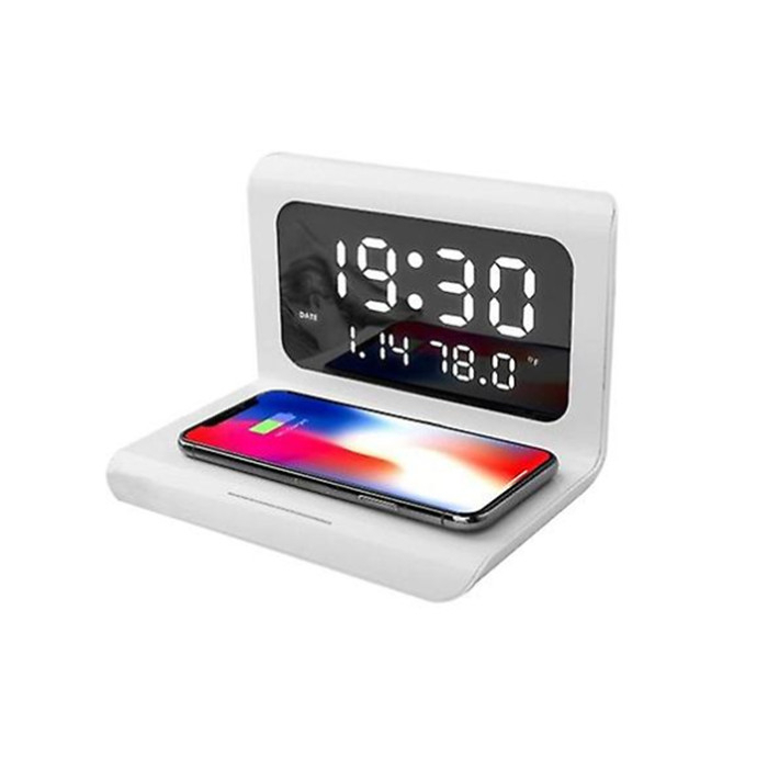 10w Wireless Charger Pad Led Display Alarm Clock - White