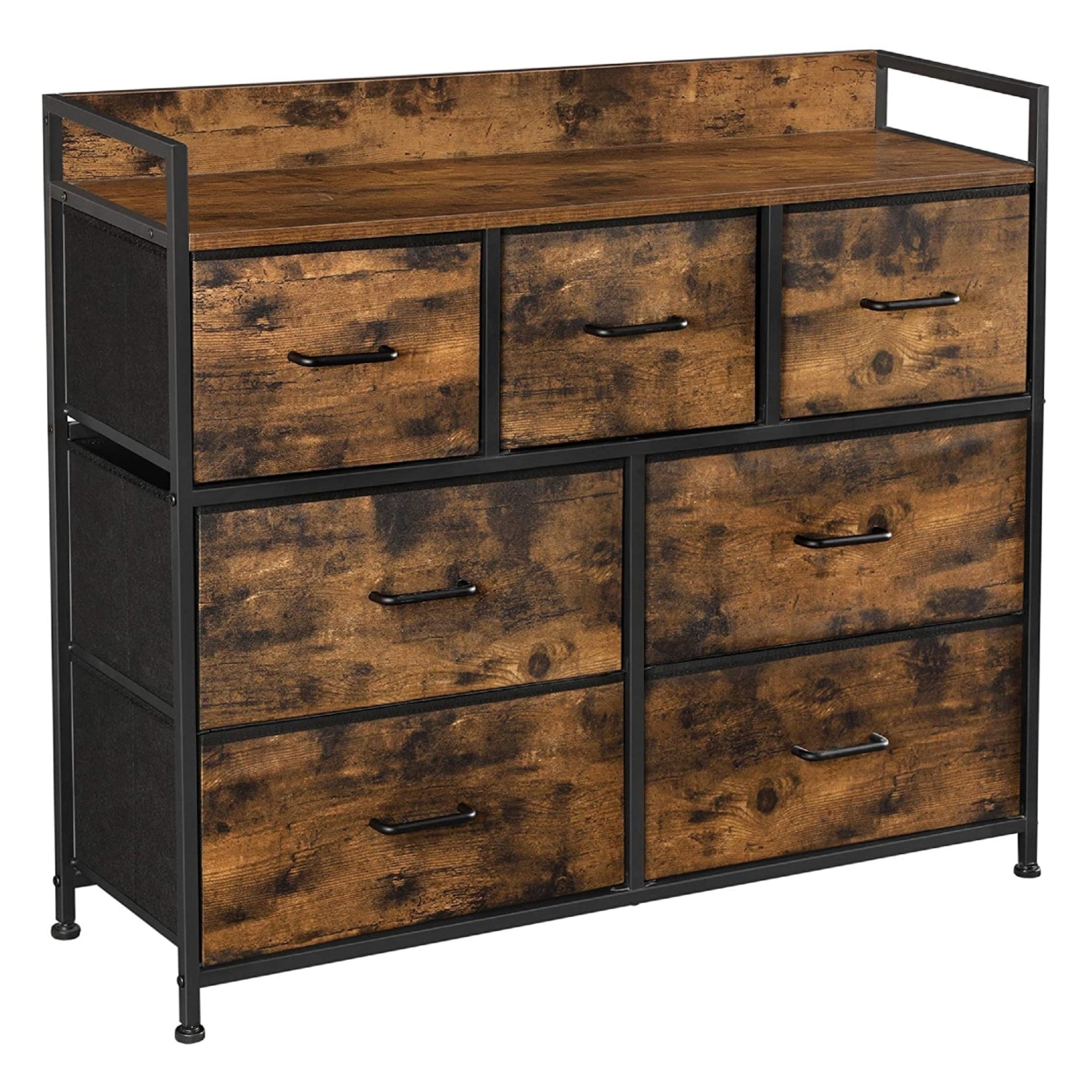 Grace 39 Inch Wood Dresser Chest, 7 Removable Drawers, Fabric Sides, Brown- Saltoro Sherpi