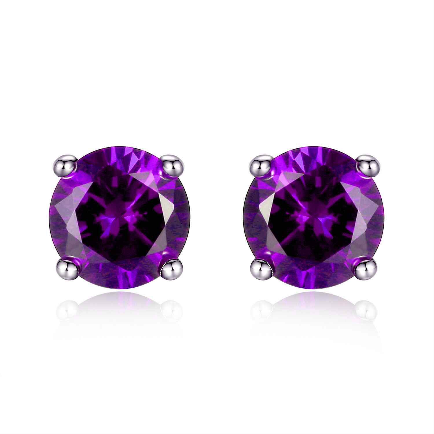Lab Created Amethyst 6mm Round Cut 925 Sterling Silver Stud Earrings Gifts For Women