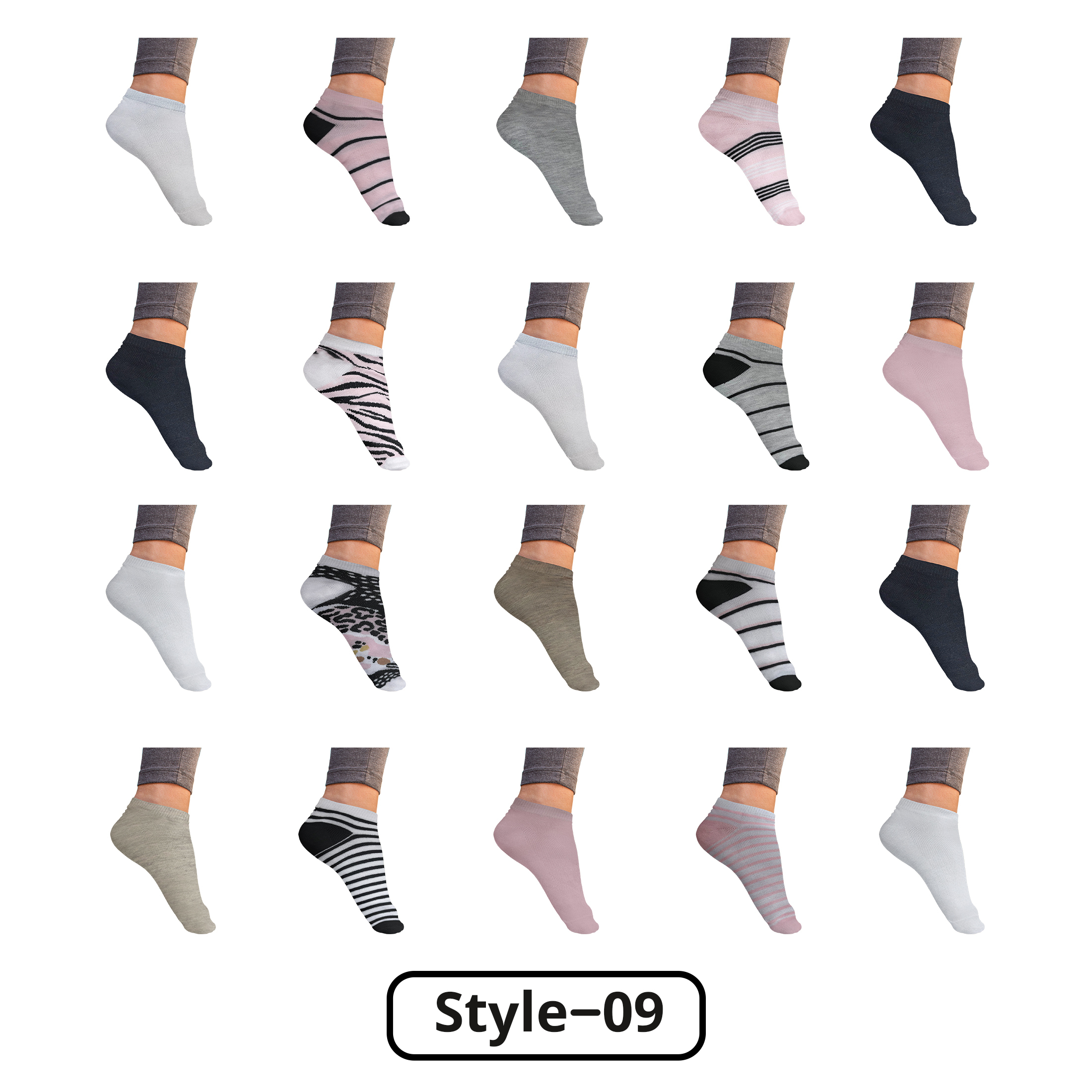 20-Pairs: Women’s Breathable Stylish Colorful Fun No Show Low Cut Ankle Socks - Style 9