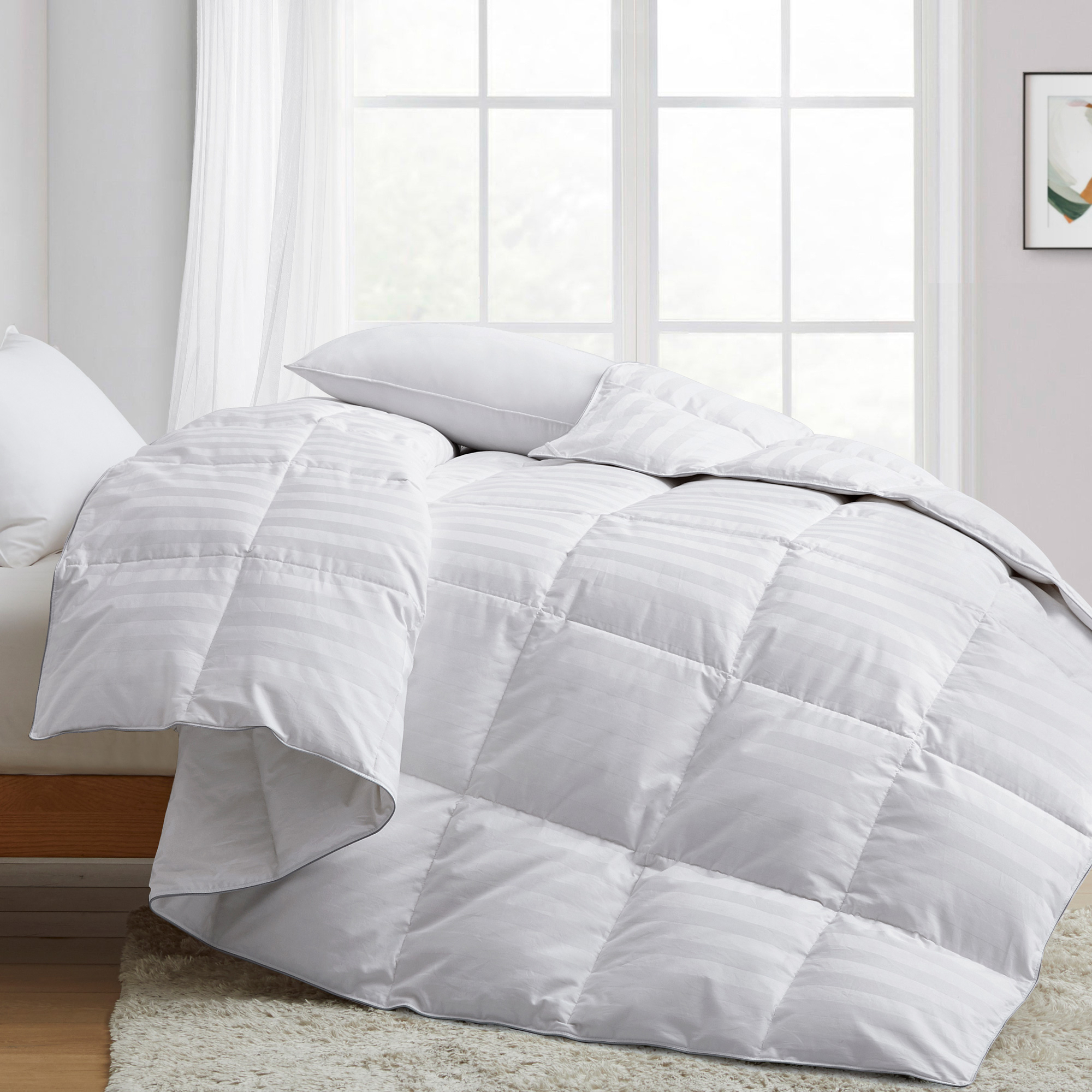 All Seasons Feather Fiber And Down Comforter Cotton Cover 500 TC - Twin, White
