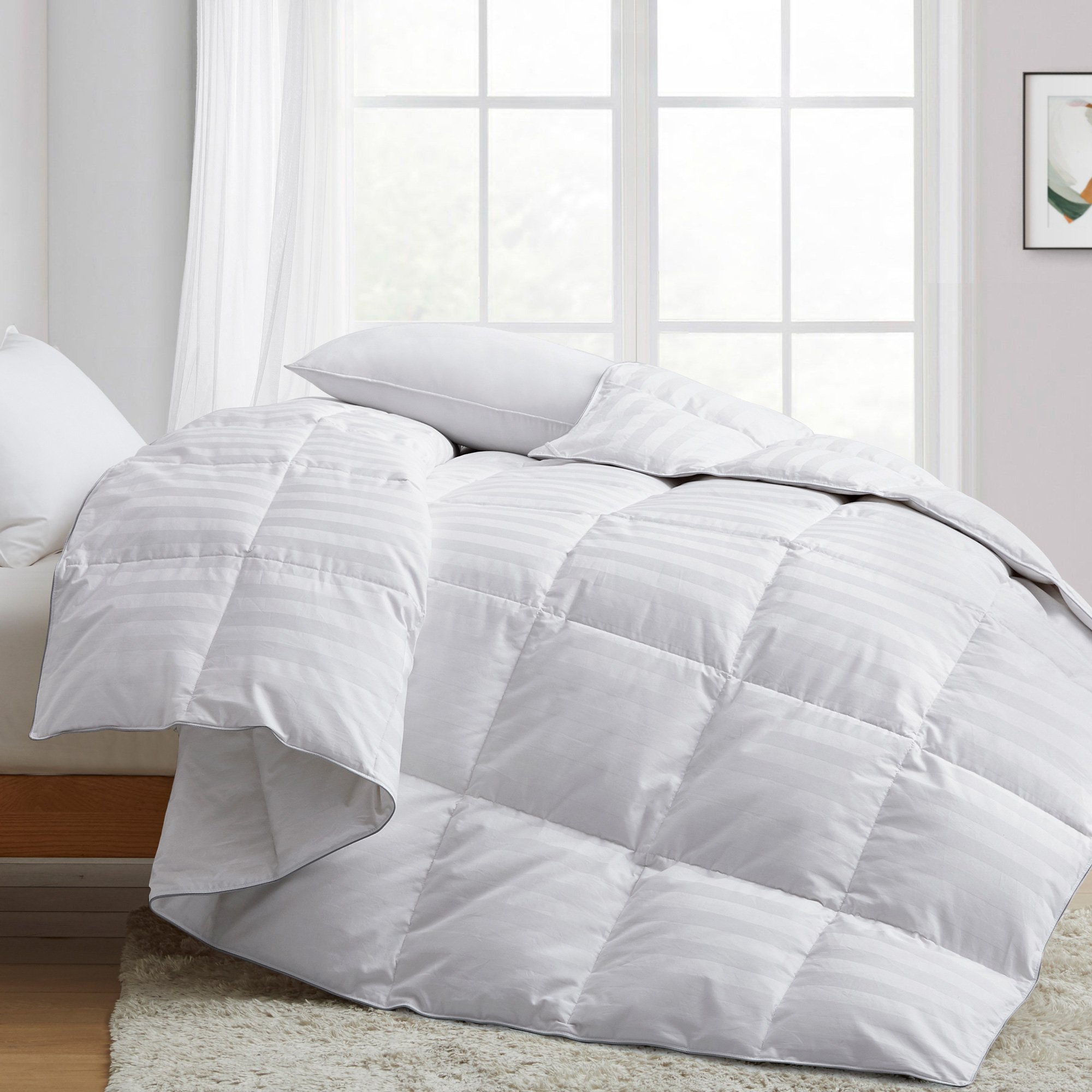 All Seasons Feather Fiber And Down Comforter Cotton Cover 500 TC - King, White