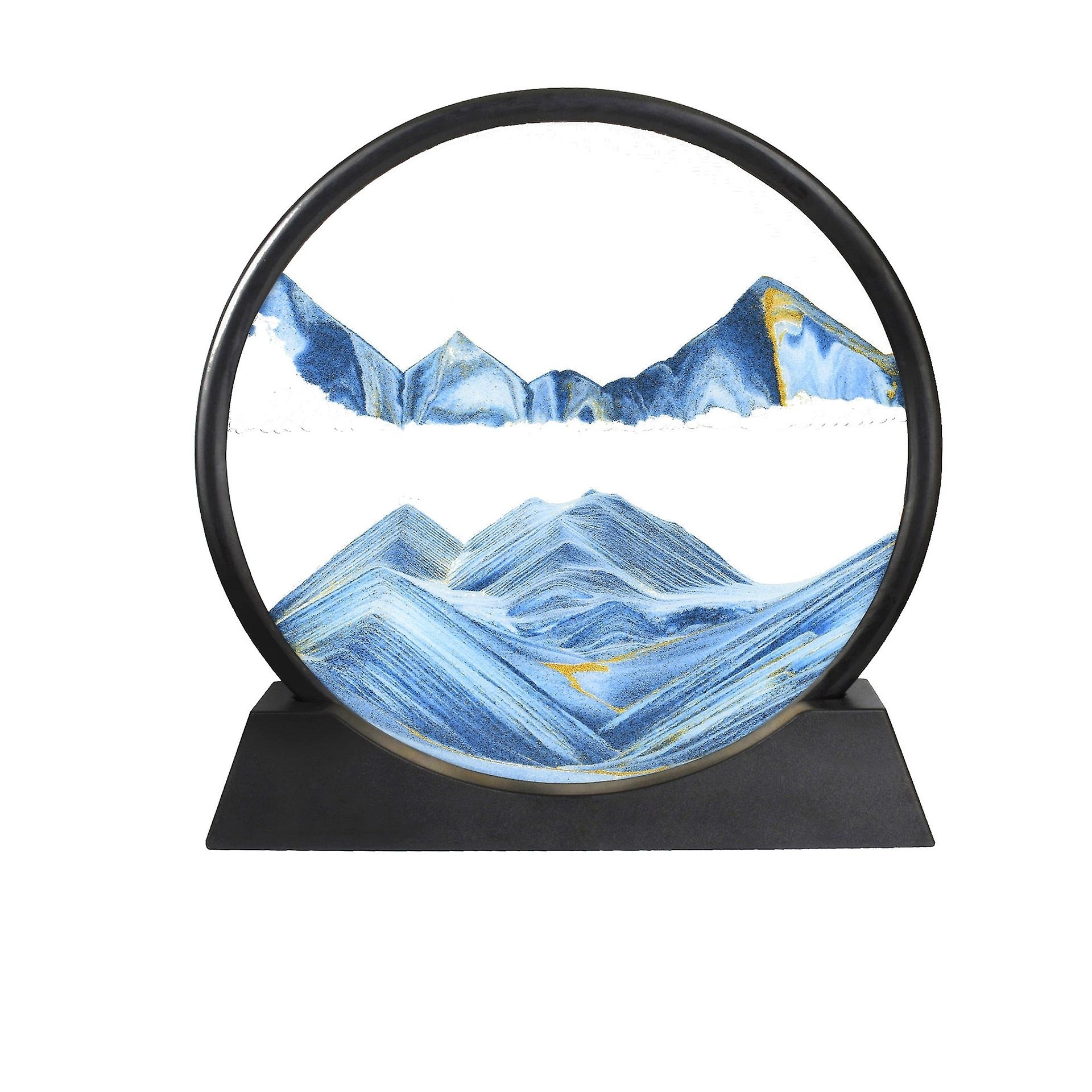 Moving Sand Art Picture Round Glass 3d Deep Sea Sandscape Flowing Sand Frame Home Decor - Blue, 7 inch