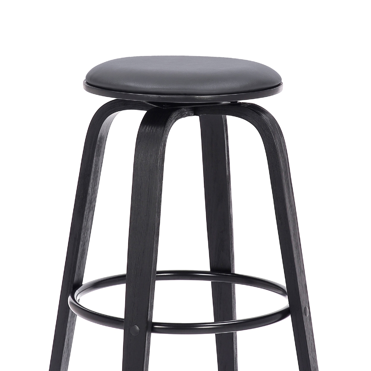 Backless Barstool With Swivel Seat And Wooden Legs, Gray- Saltoro Sherpi