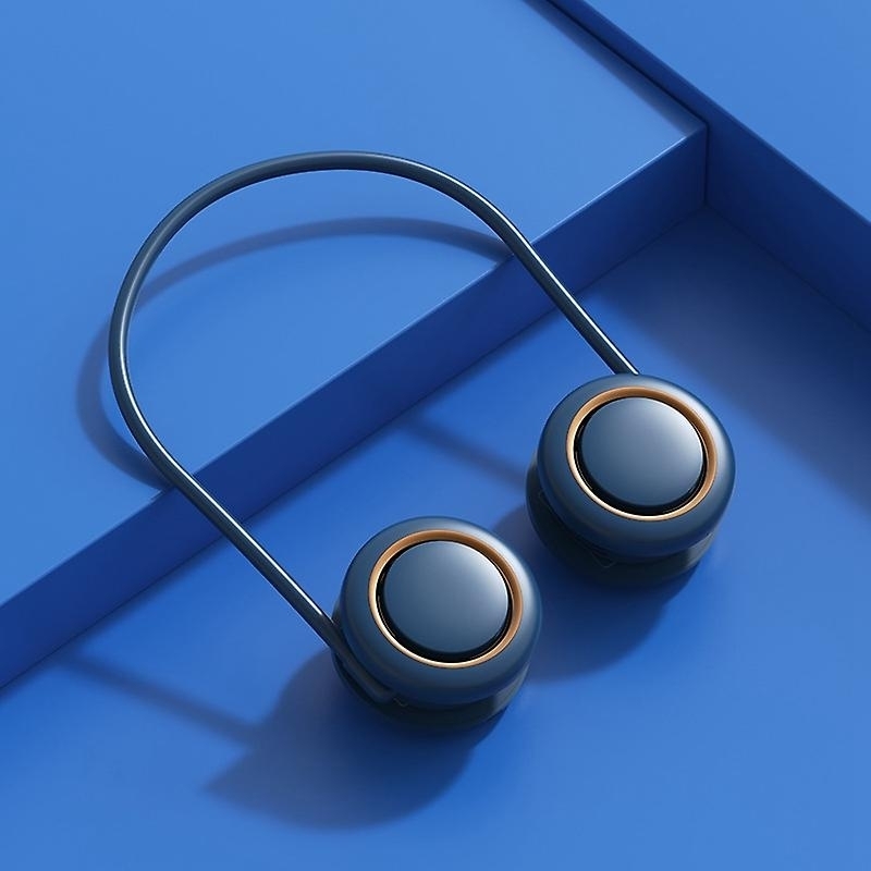 Bladeless Neck Hanging Fan Foldable Storage Neck Fan Headphone Design Usb Rechargeable Sports Fan - Blue