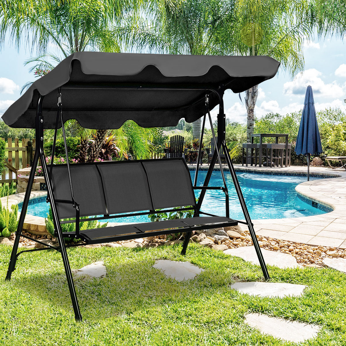 Outdoor Porch Swing Canopy Patio Swing Chair 3 Person Canopy Hammock