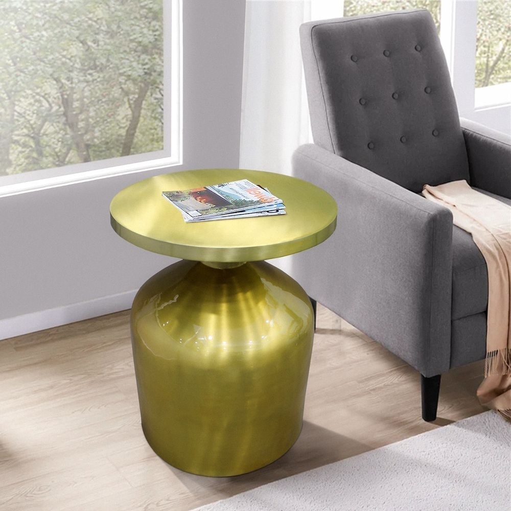 24 Inch Metal Frame End Table With Round Top And Bottle Shape Base, Gold,Saltoro Sherpi