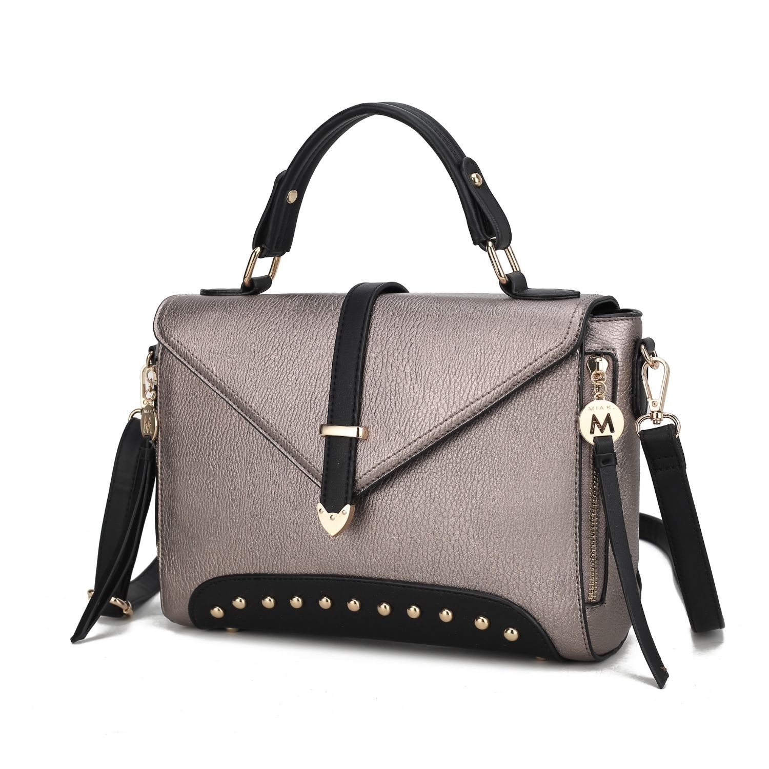 MKF Collection Angela Vegan Color-Block Leather Womens Satchel Handbag By Mia K - Pewter