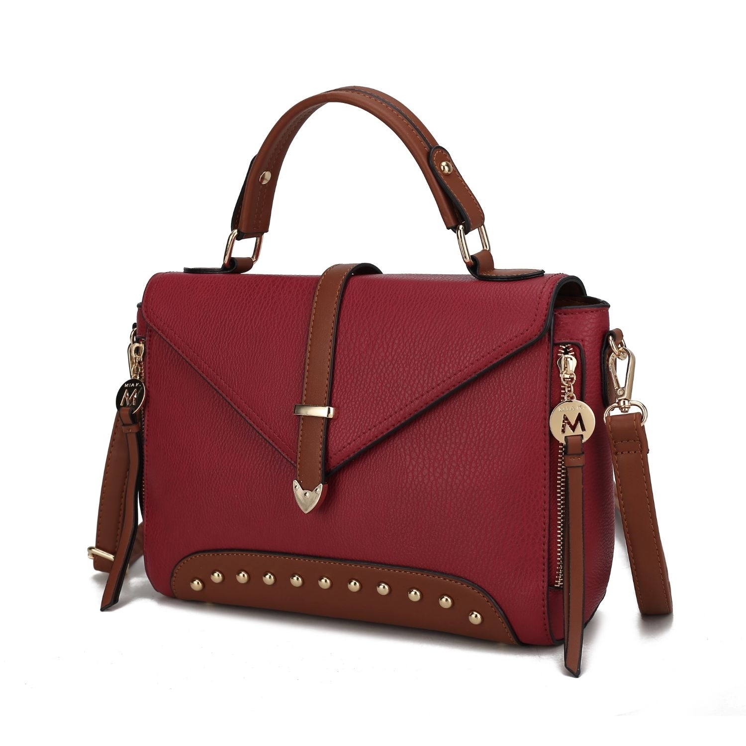 MKF Collection Angela Vegan Color-Block Leather Womens Satchel Handbag By Mia K - Wine